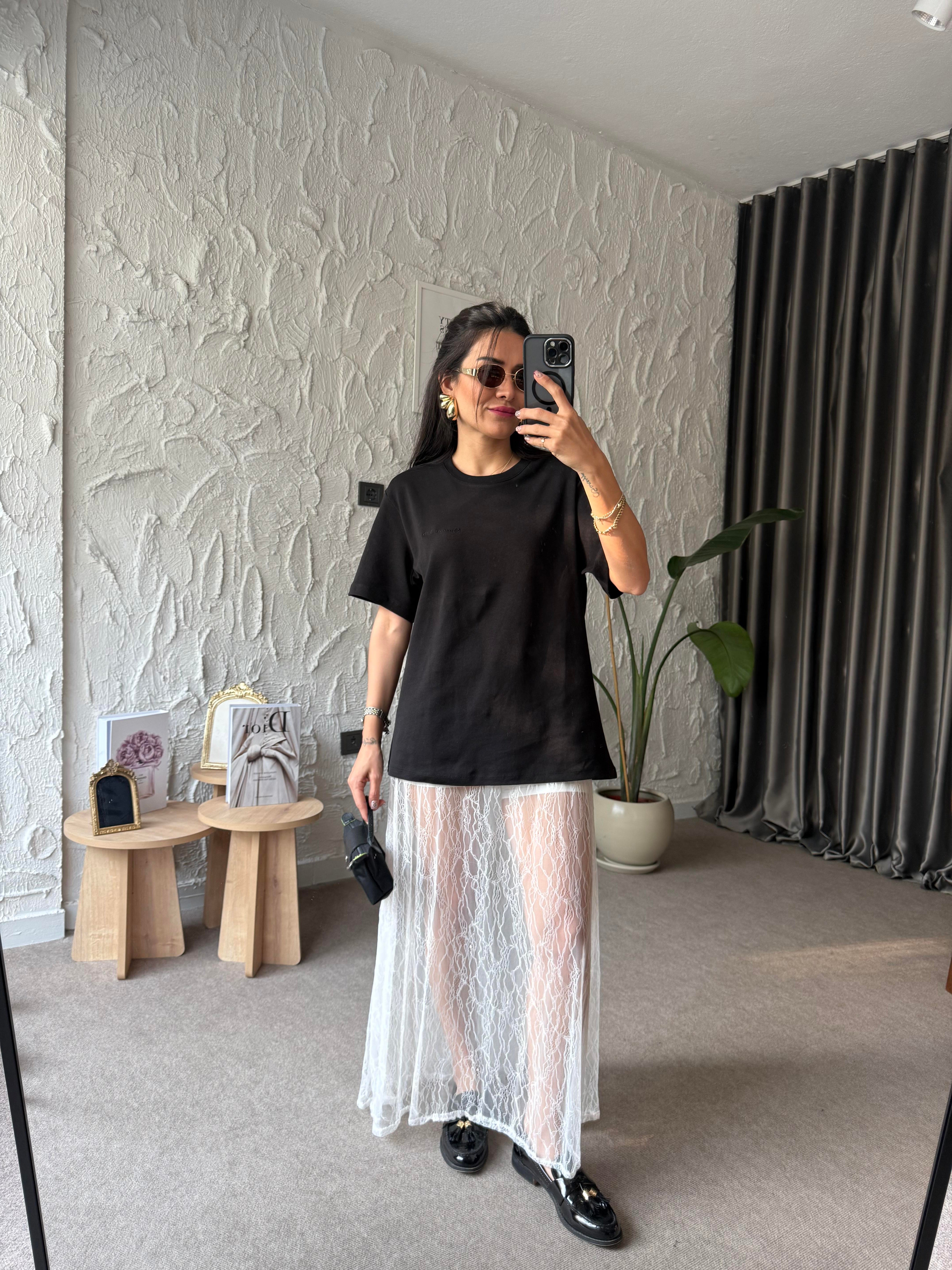 Beyaz Dantel Tül Etek