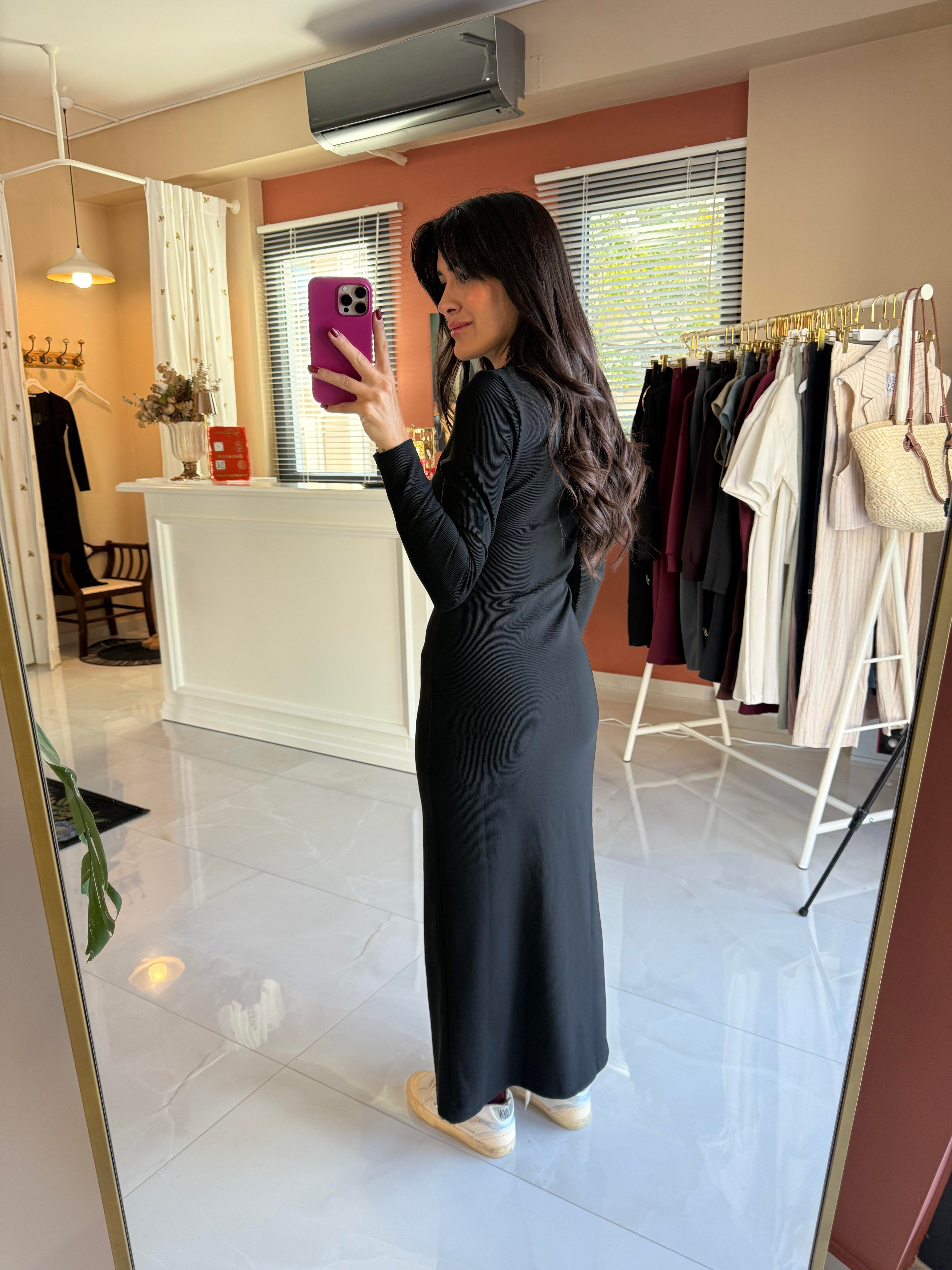 Bisiklet Yaka Çelik Örme Elbise