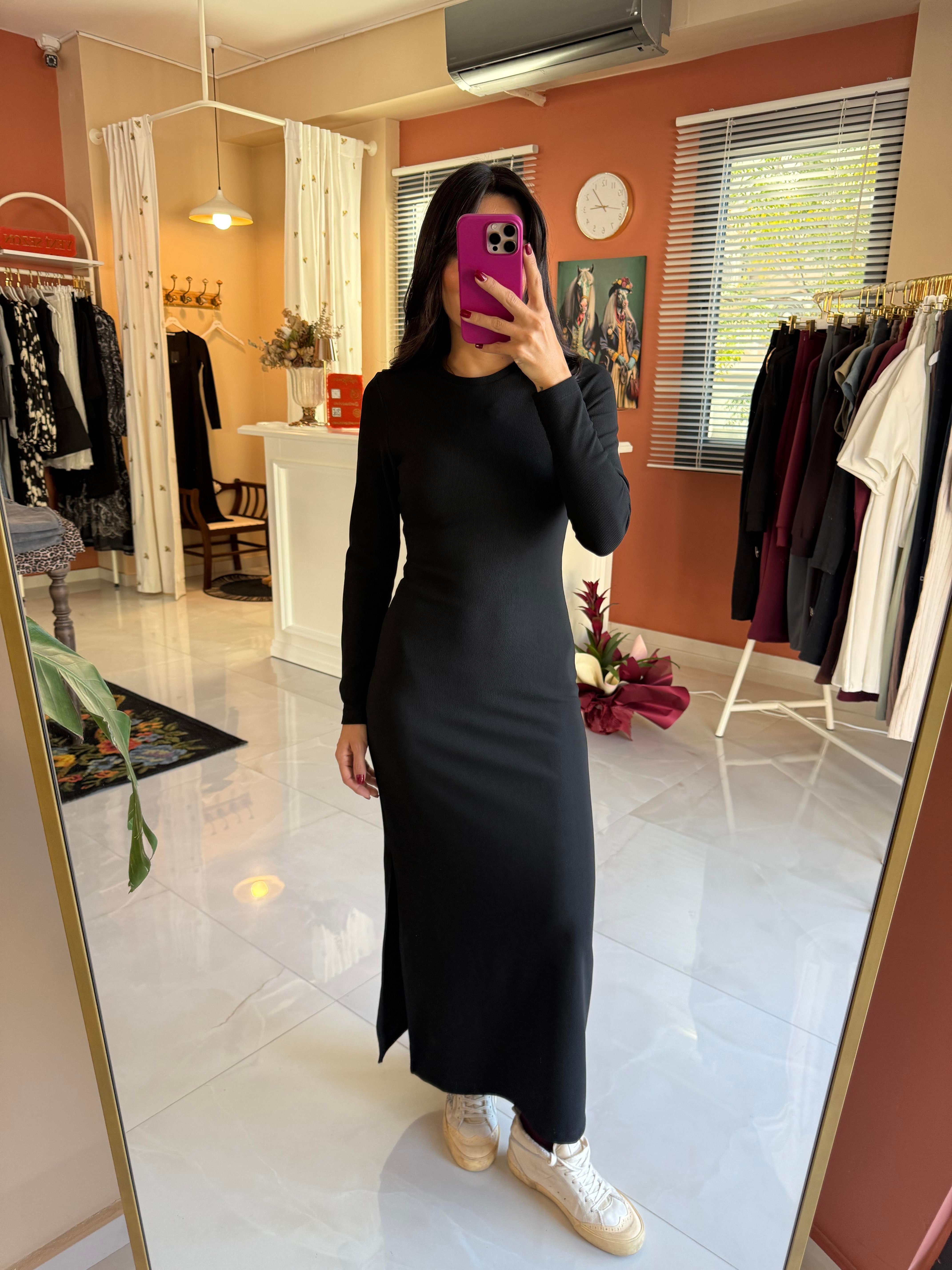 Bisiklet Yaka Çelik Örme Elbise