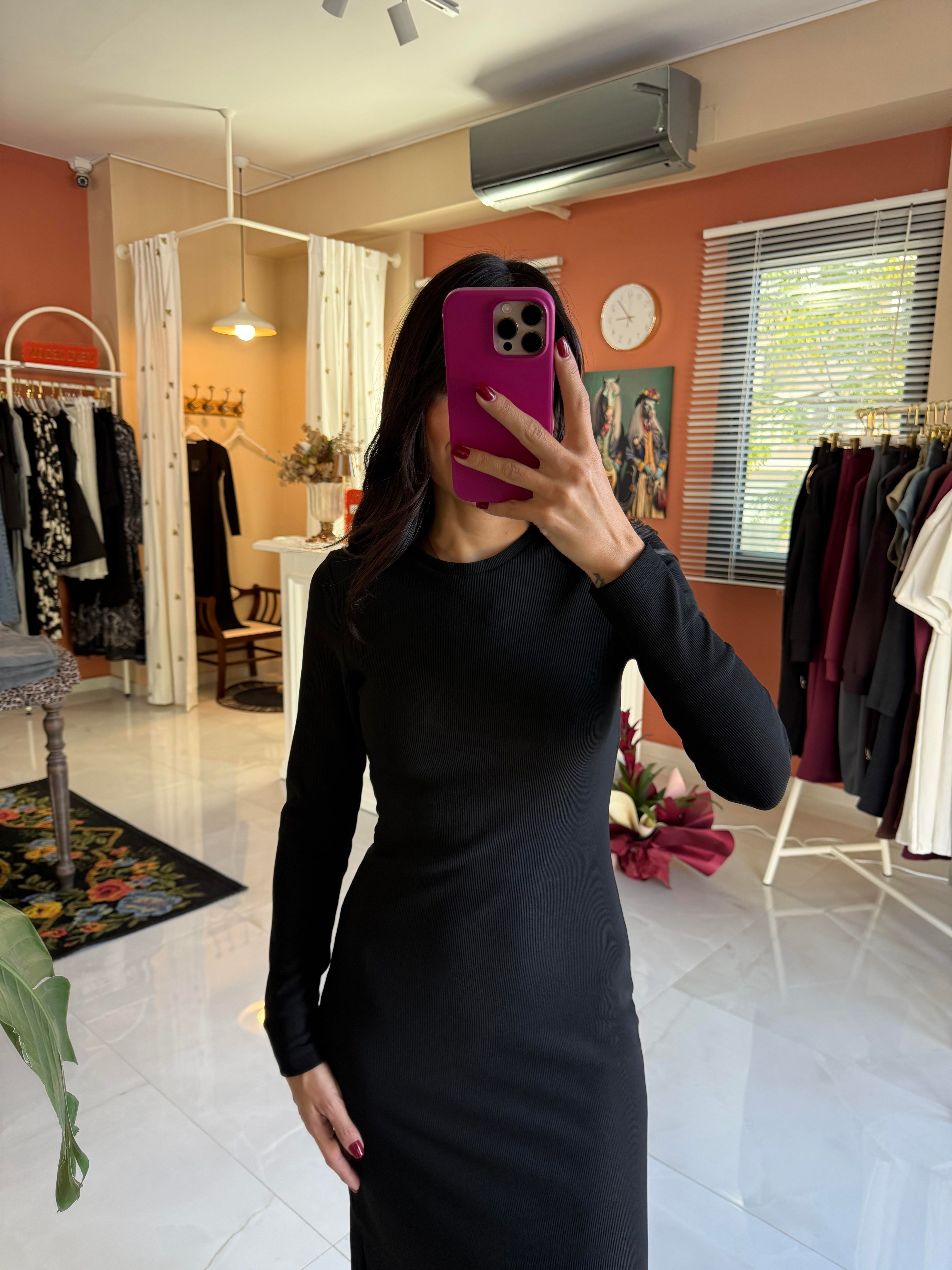 Bisiklet Yaka Çelik Örme Elbise