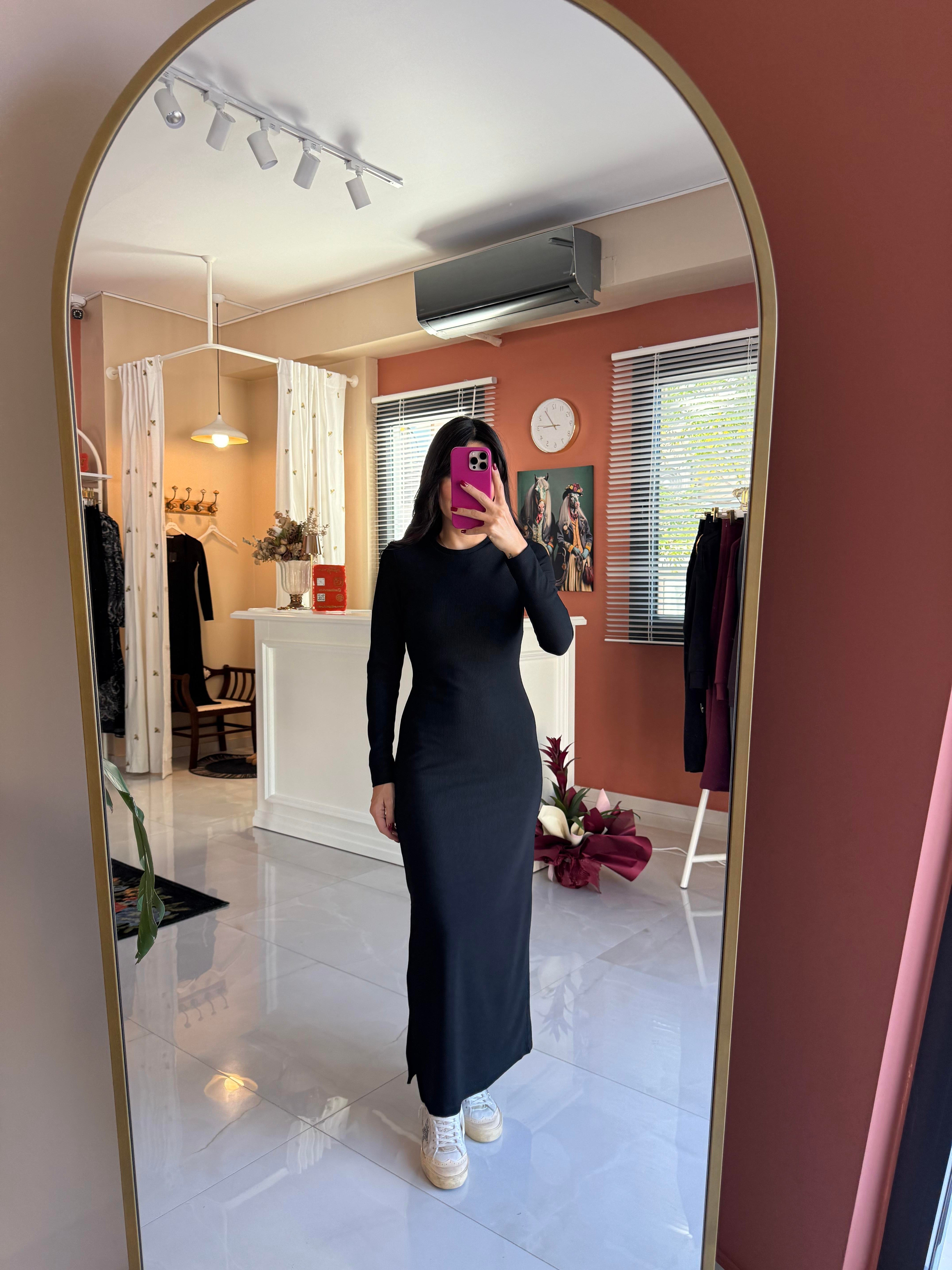 Bisiklet Yaka Çelik Örme Elbise