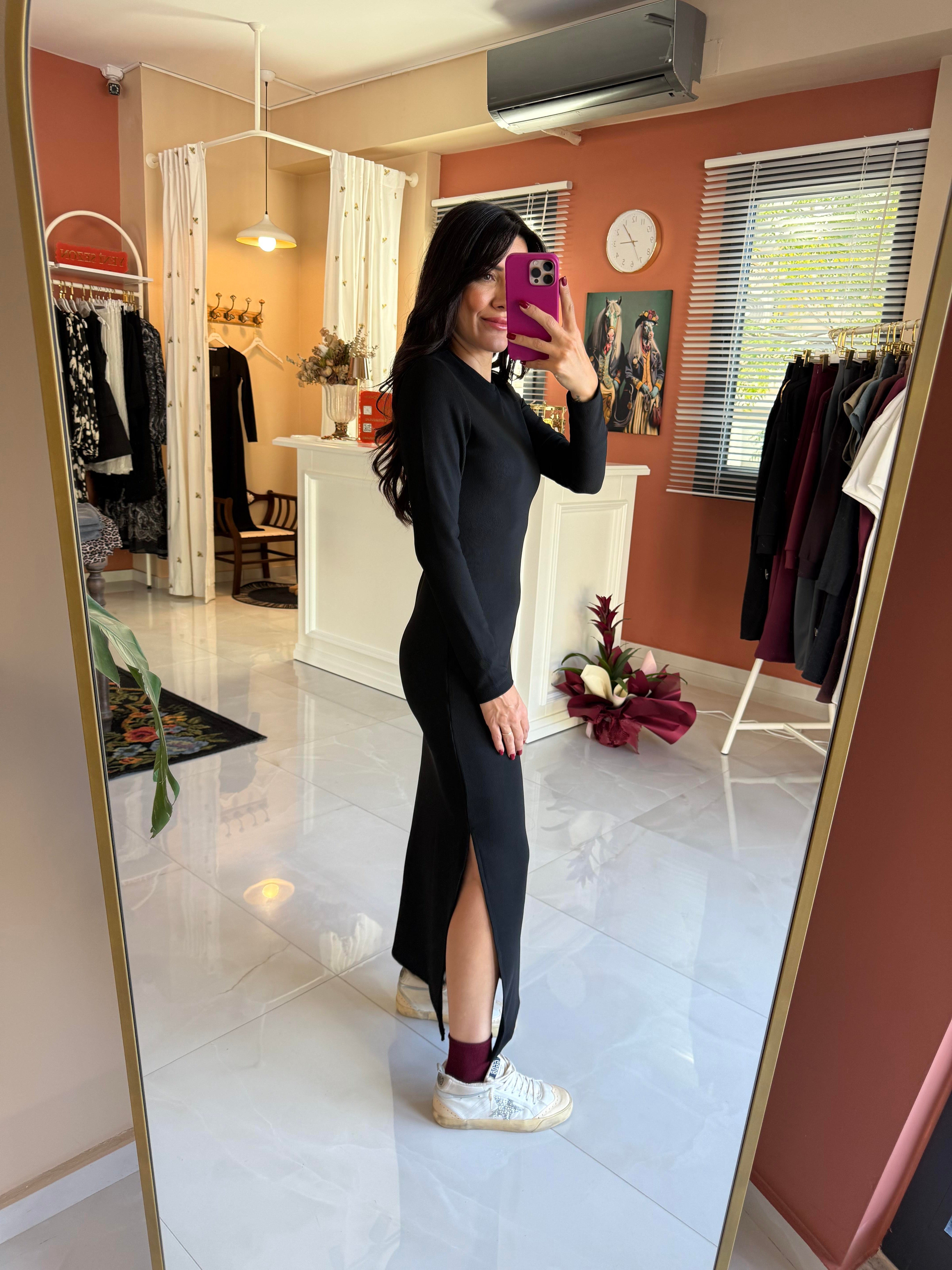 Bisiklet Yaka Çelik Örme Elbise