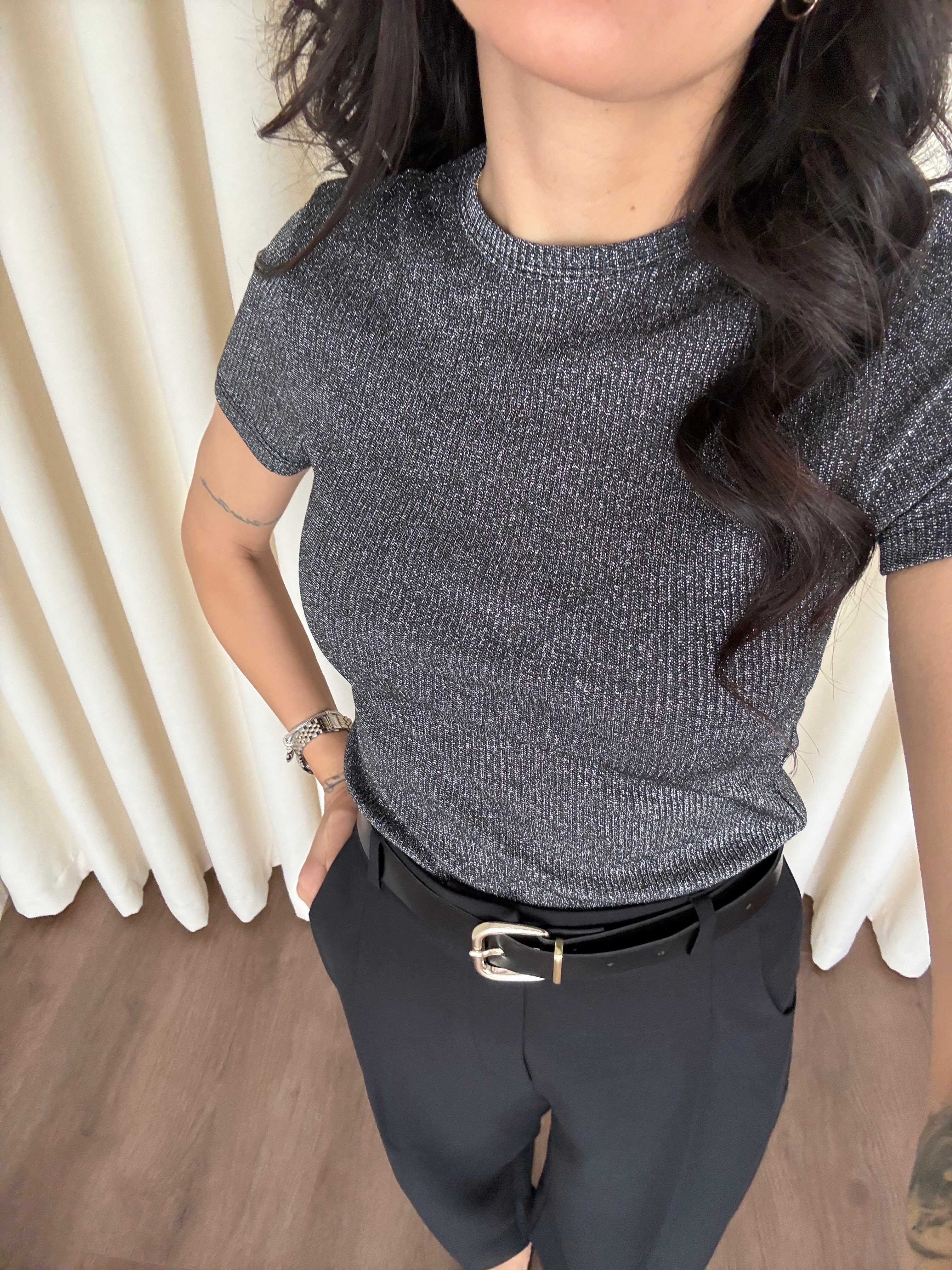 Bisiklet Yaka Simli Antrasit Tshirt