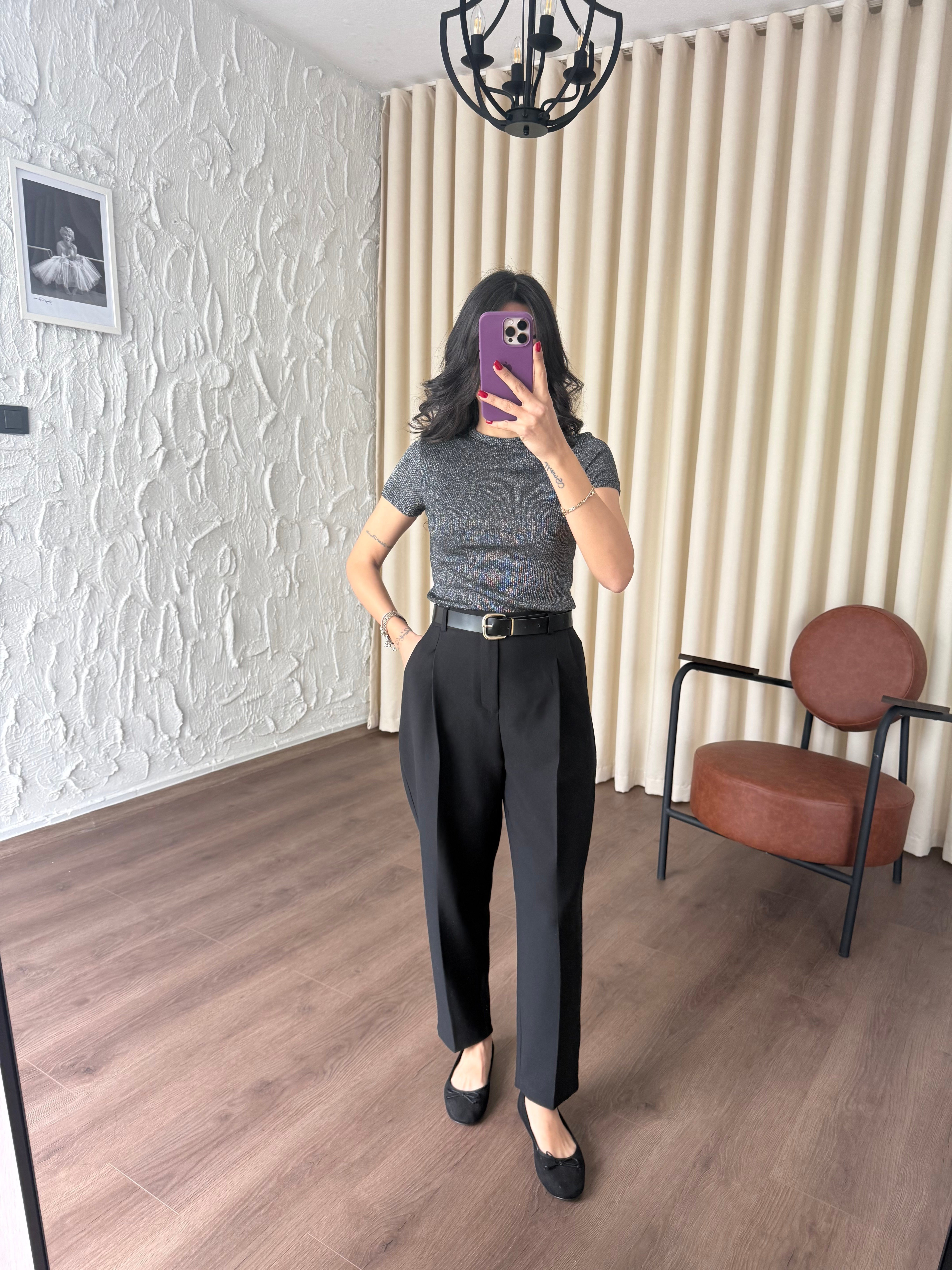 Bisiklet Yaka Simli Antrasit Tshirt