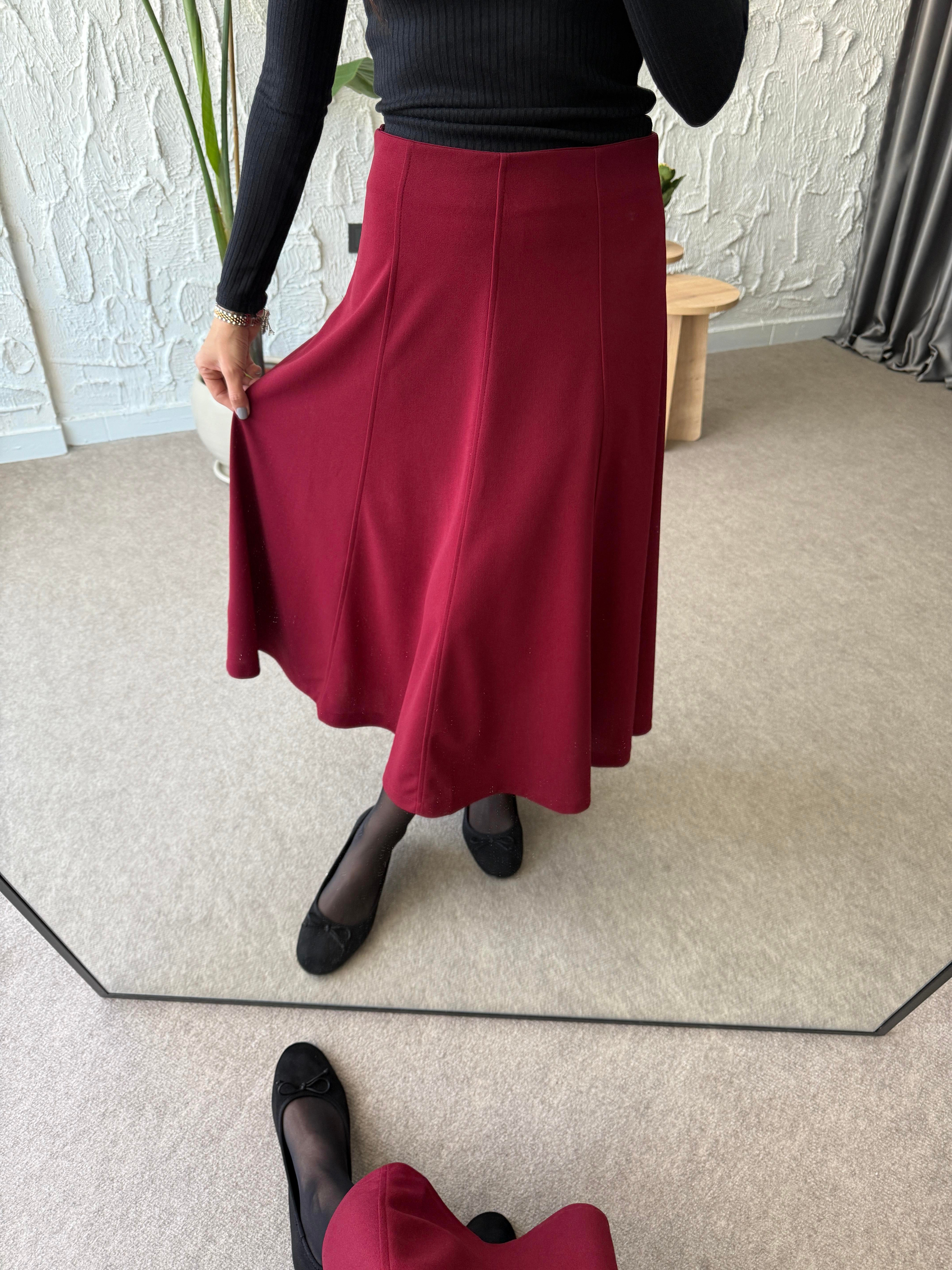 Bordo Çan Midi Etek