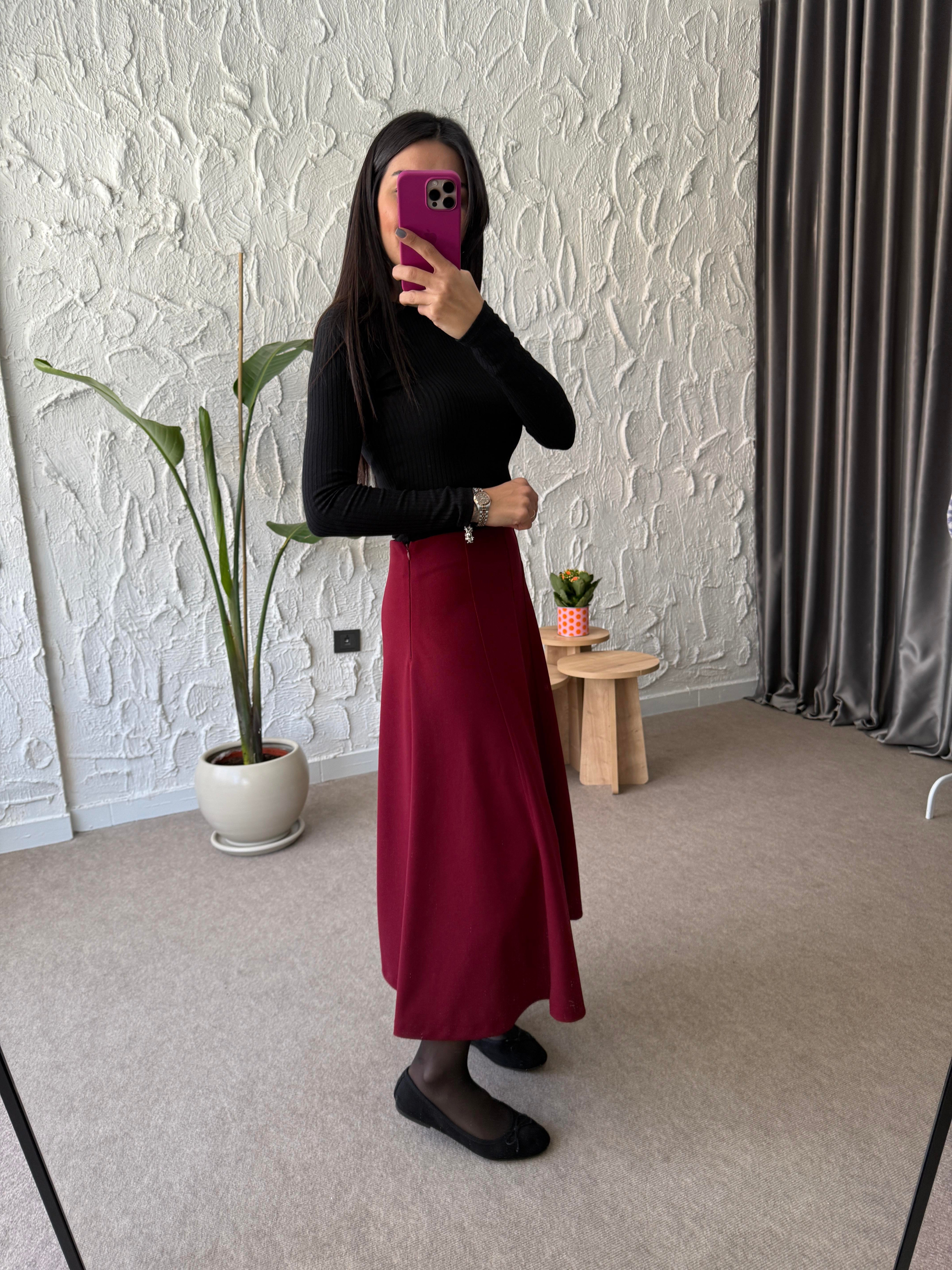 Bordo Çan Midi Etek