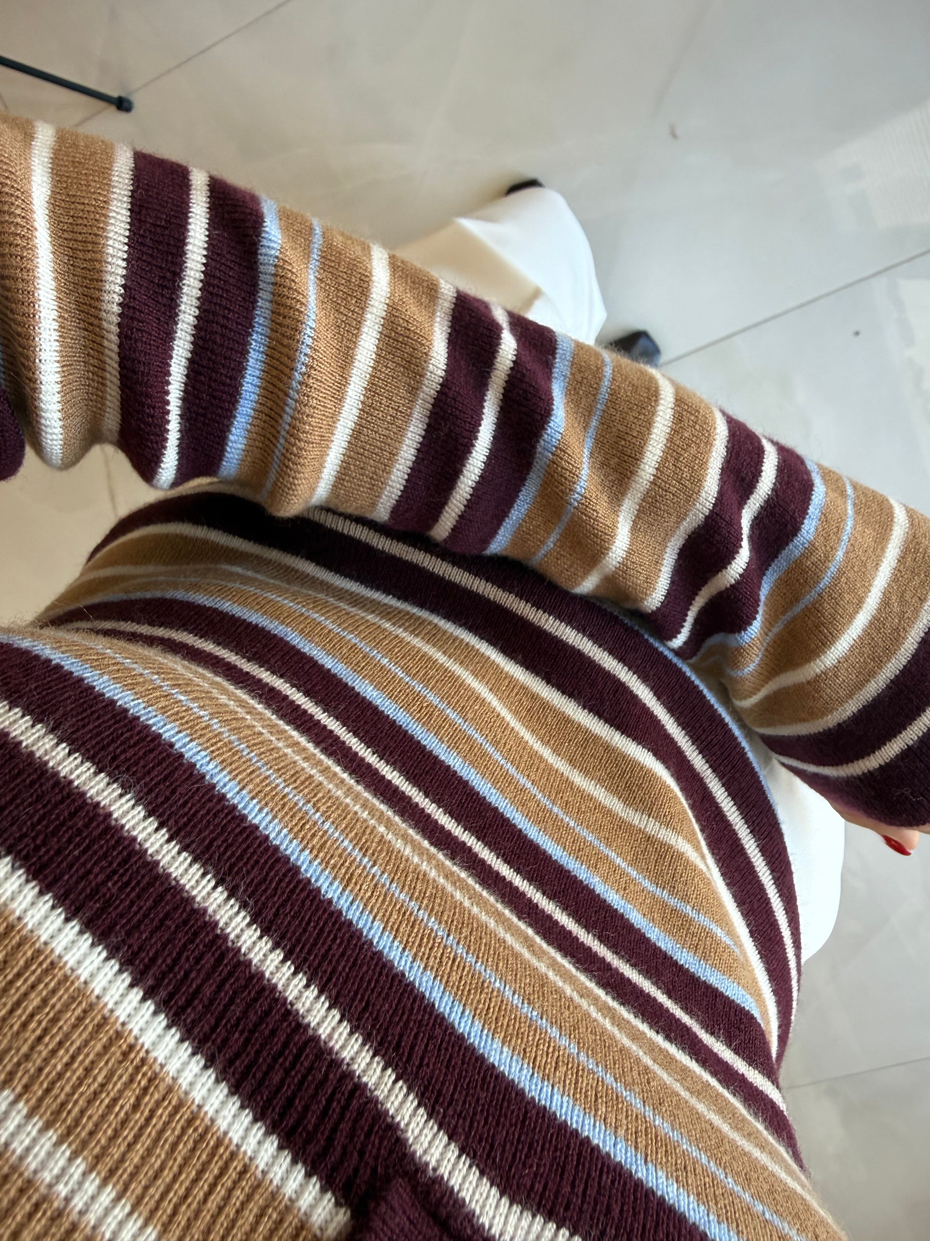Bordo Çizgili Basic Triko