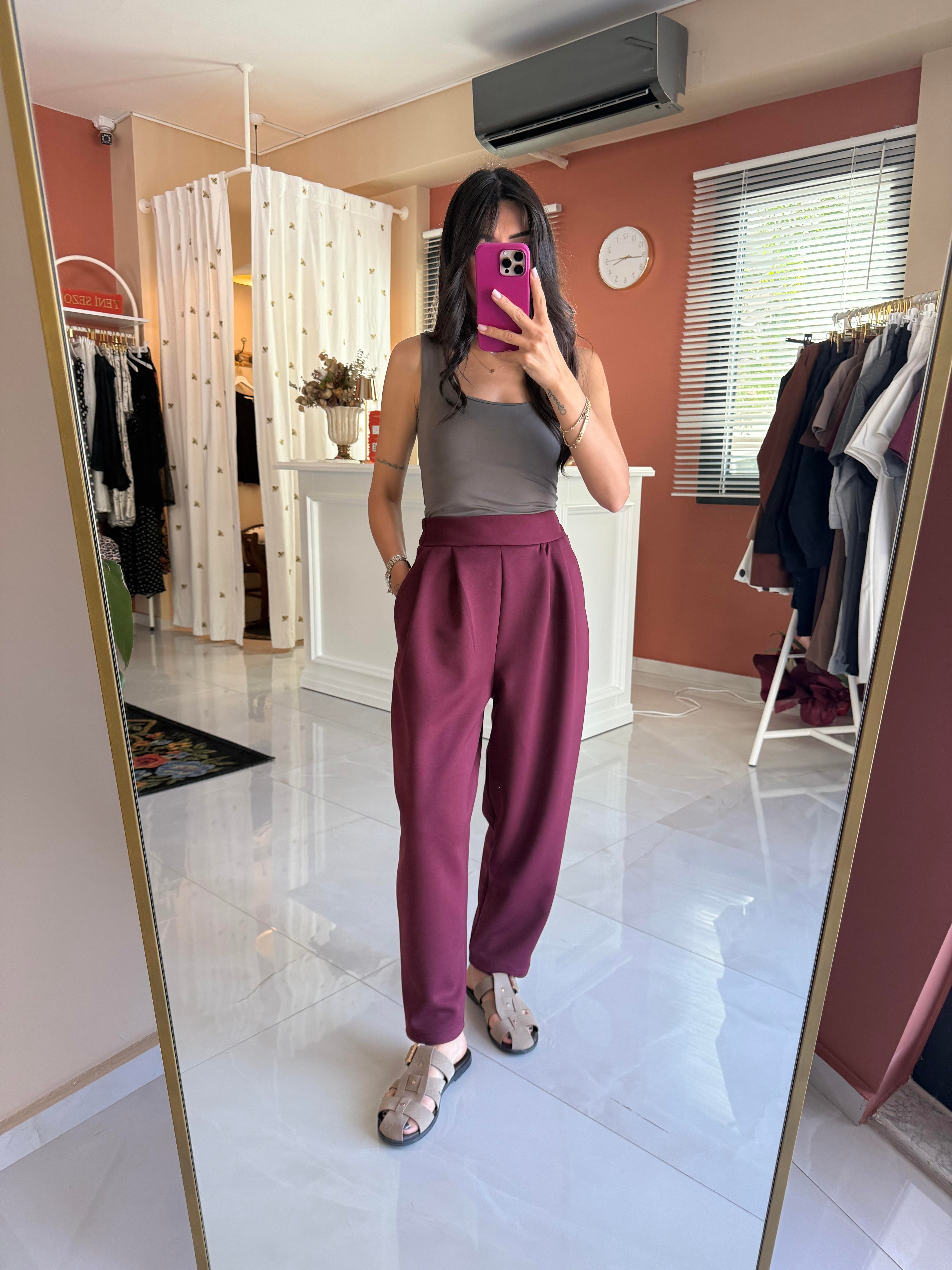 Bordo Modal Şalvar Pantolon