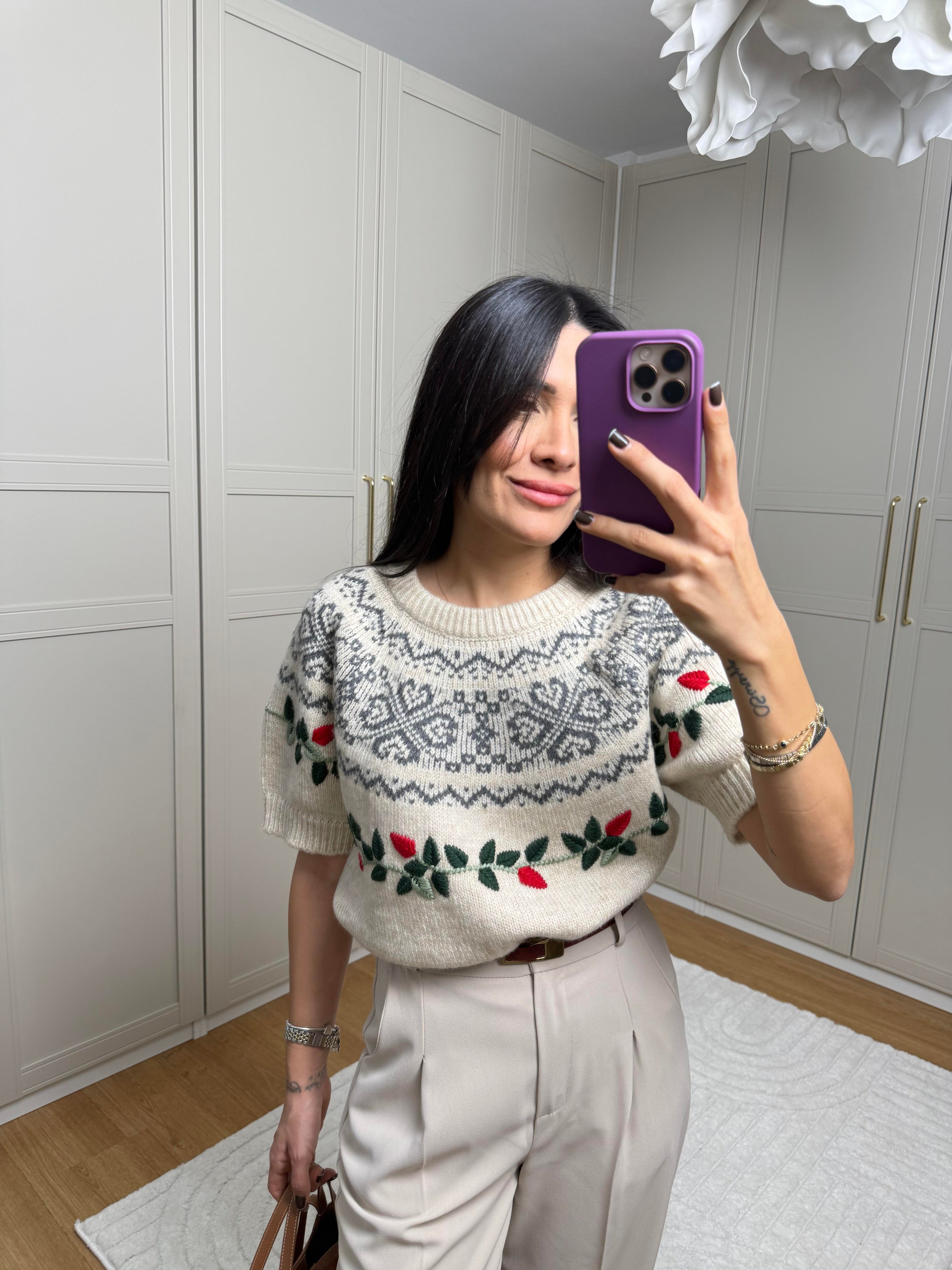 Boreal Nakış İşlemeli Ekru Triko