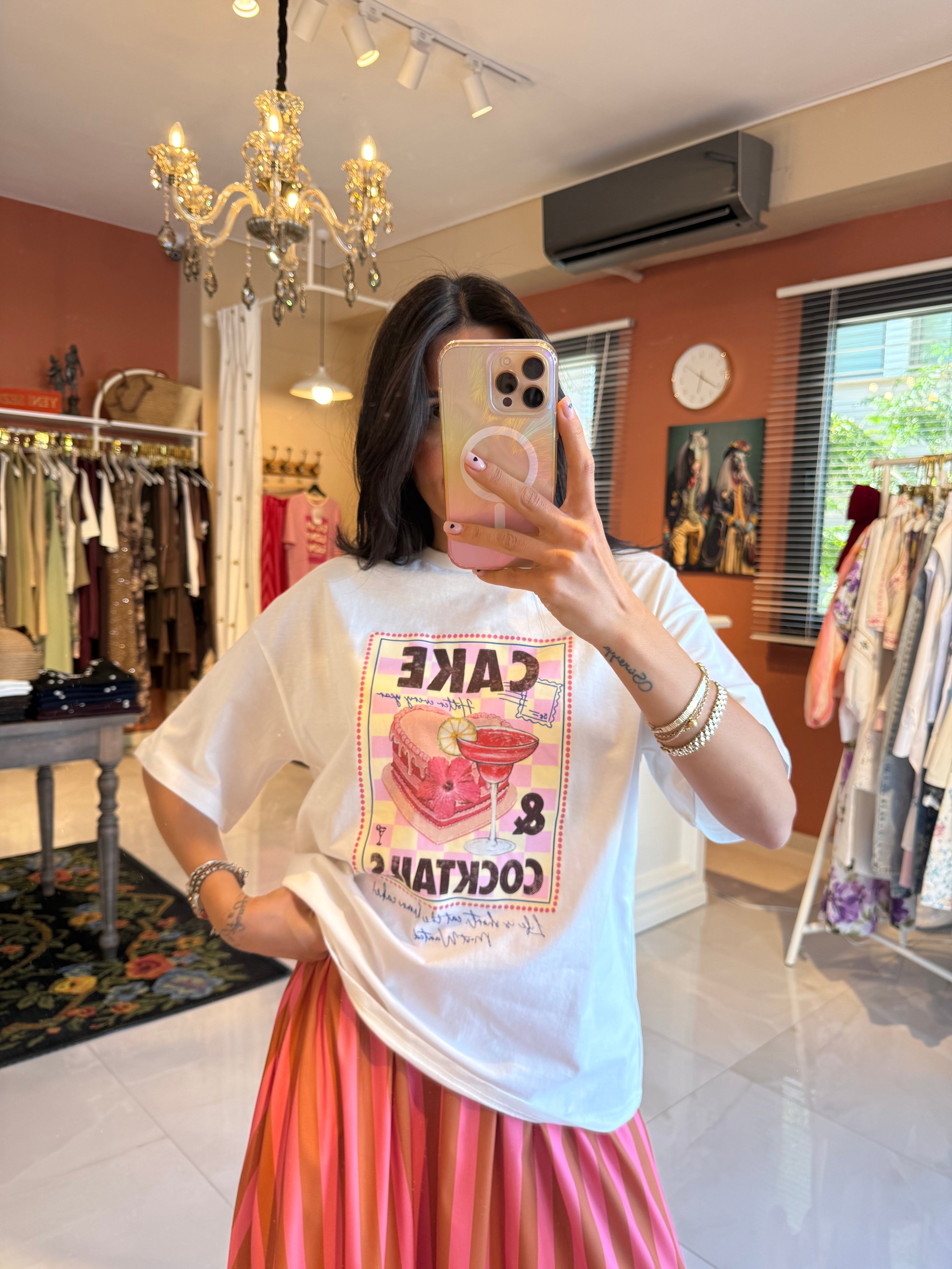 Cake Cocktails Baskılı Tshirt 