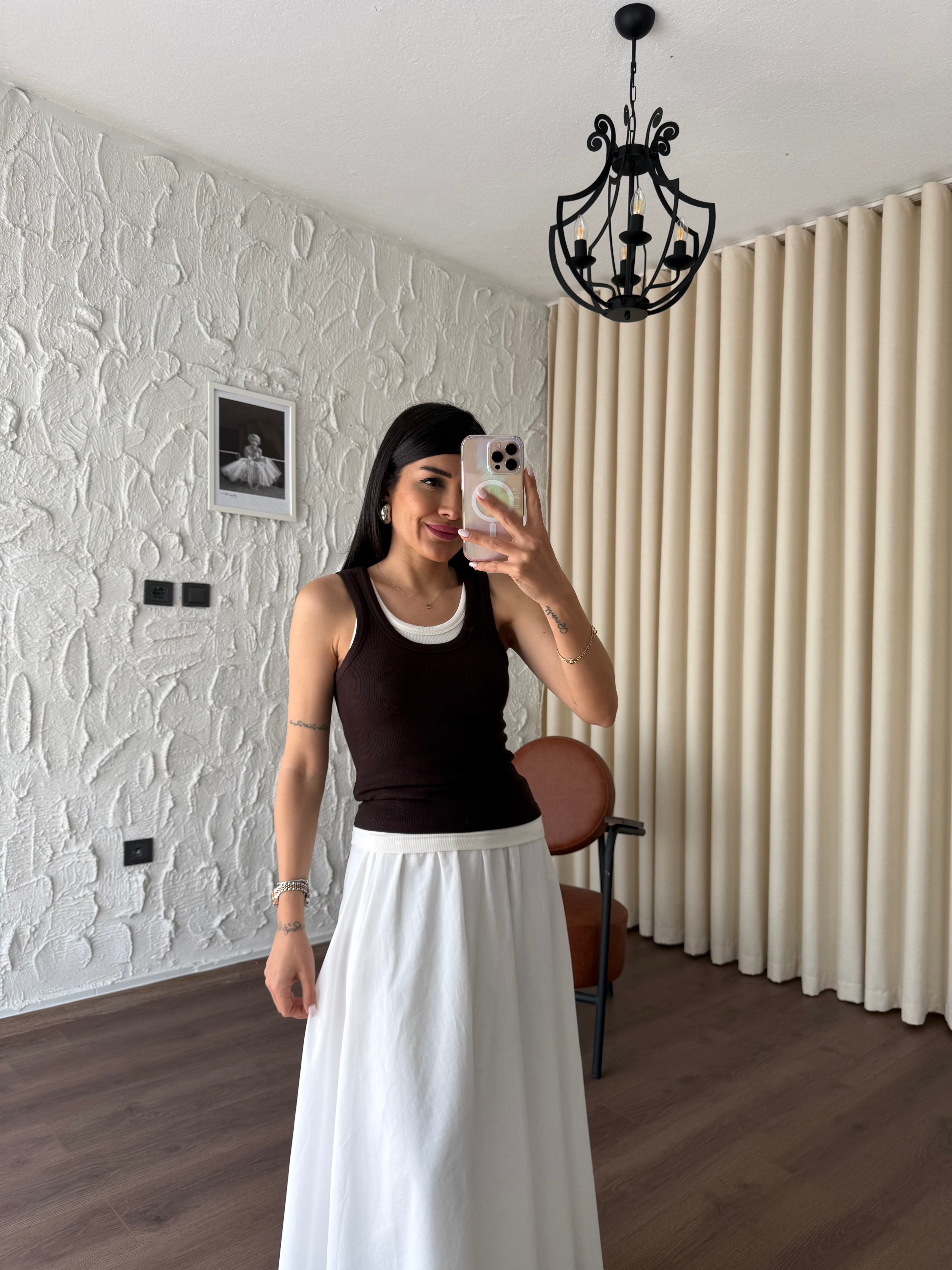 Çift Katlı İpek Kaşkorse Kahve Atlet