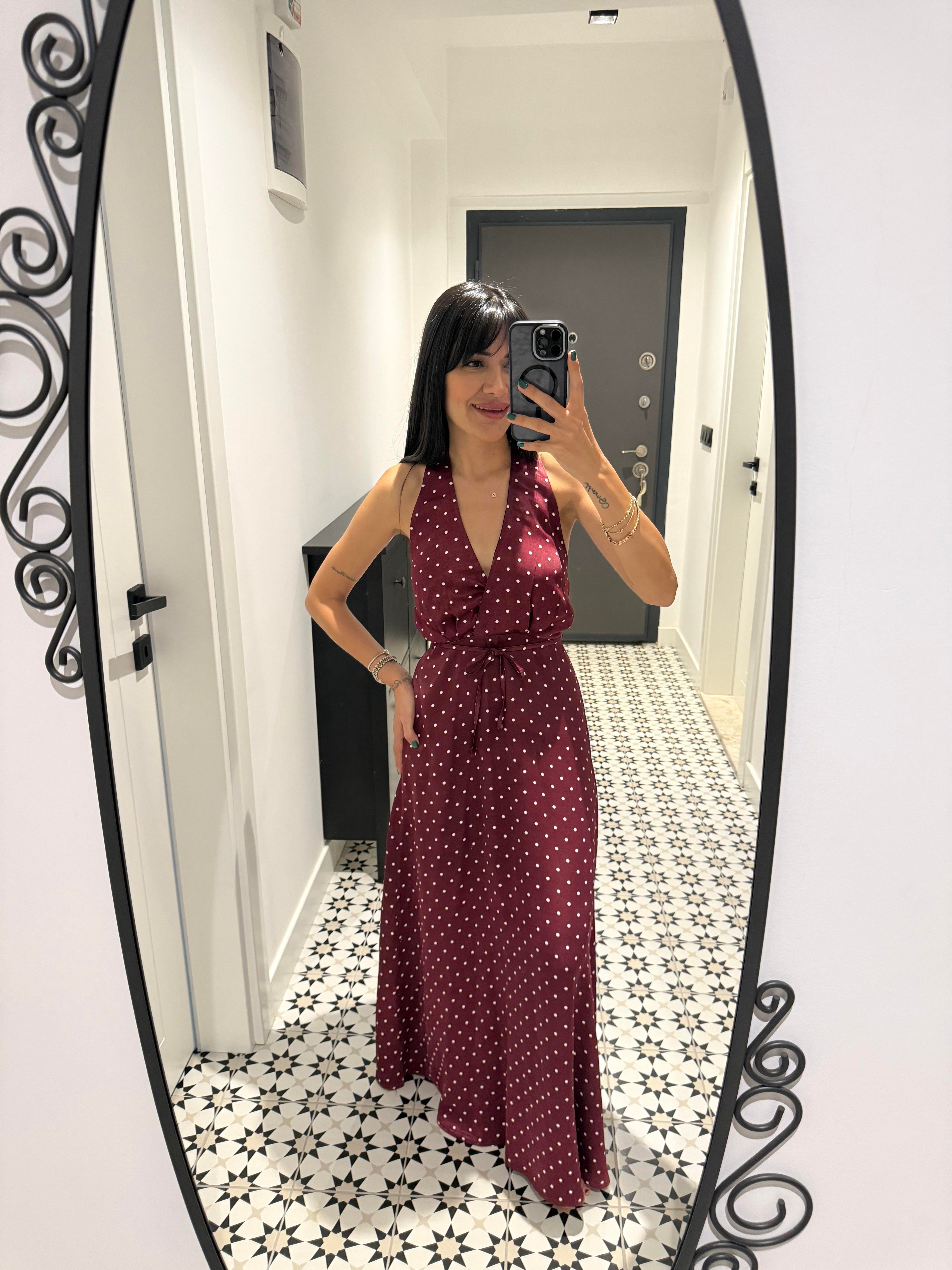 Dalya Puantiyeli Elbise - Bordo