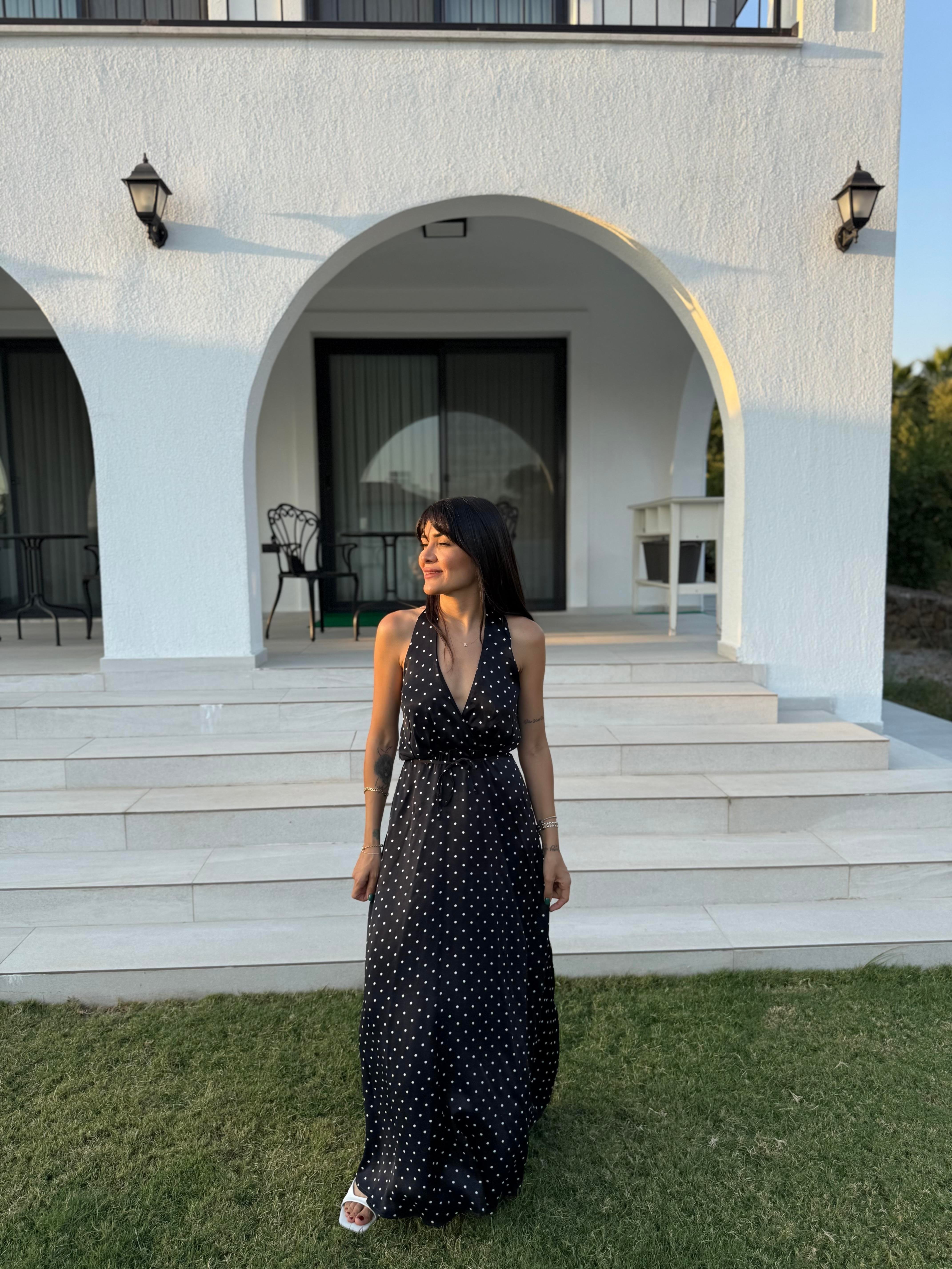 Dalya Puantiyeli Elbise - Siyah