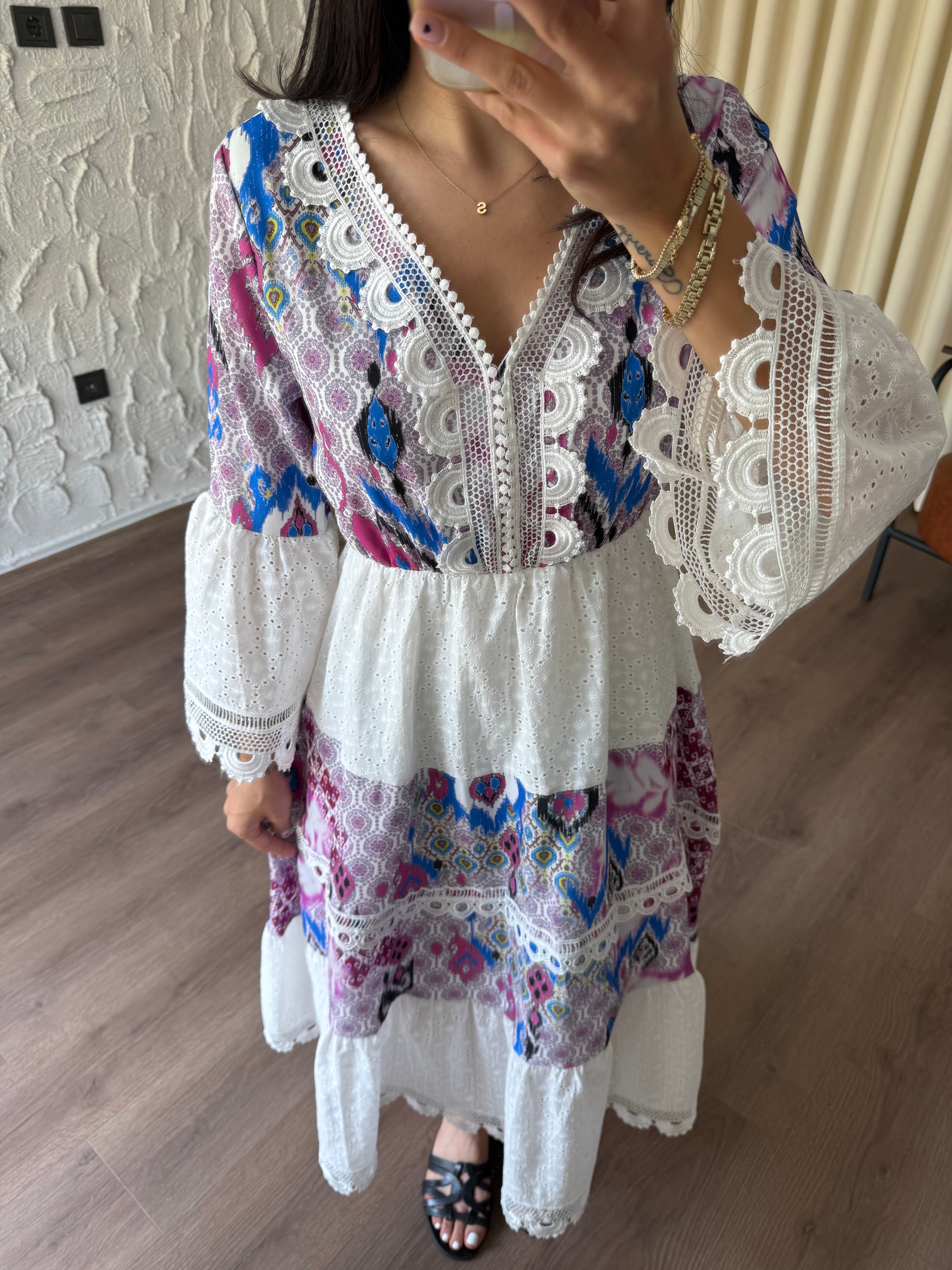 Dantel Detaylı Midi Elbise