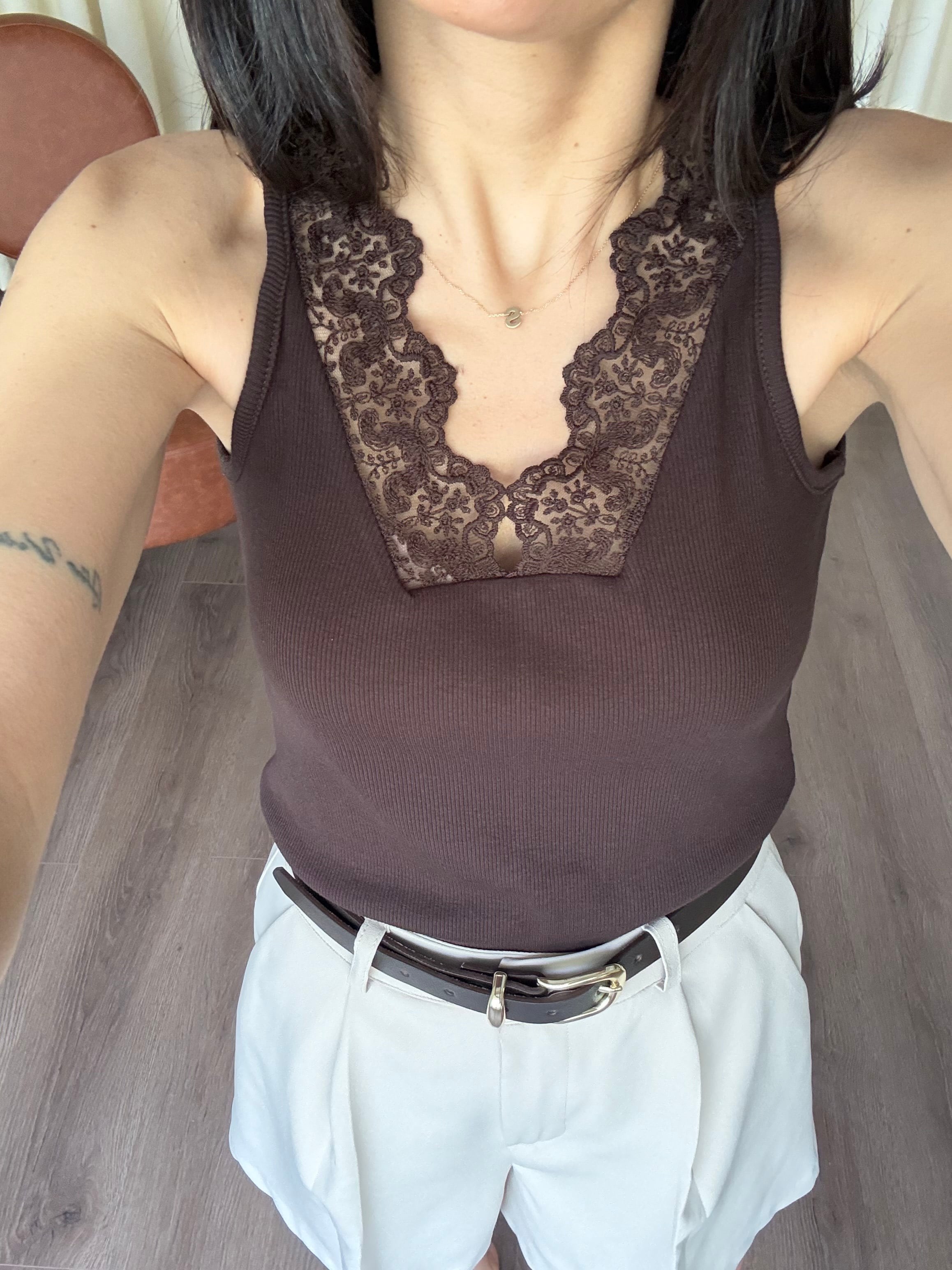 Dantel Fitilli Kahve Atlet