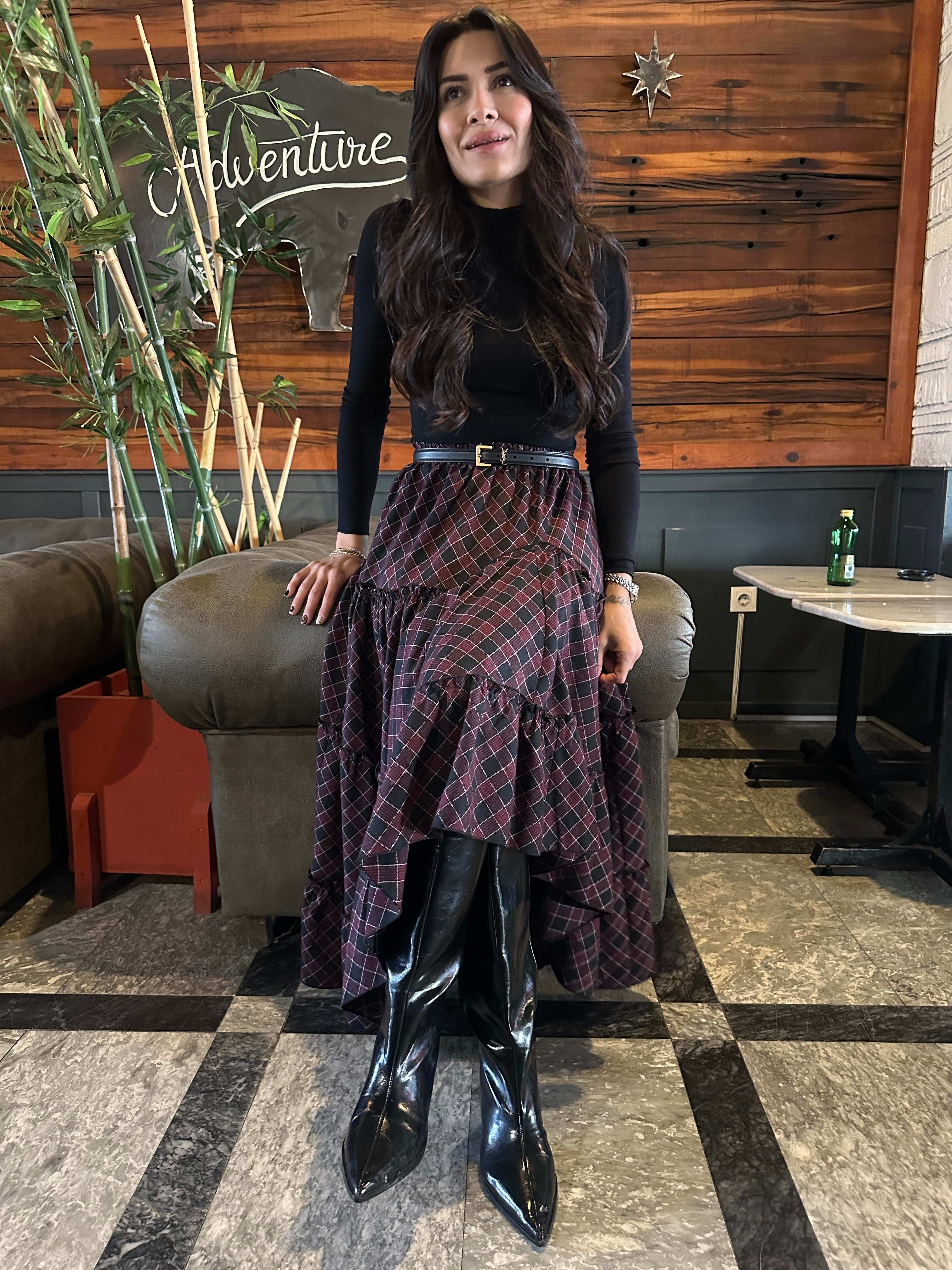 Ekose Desenli Asimetrik Etek