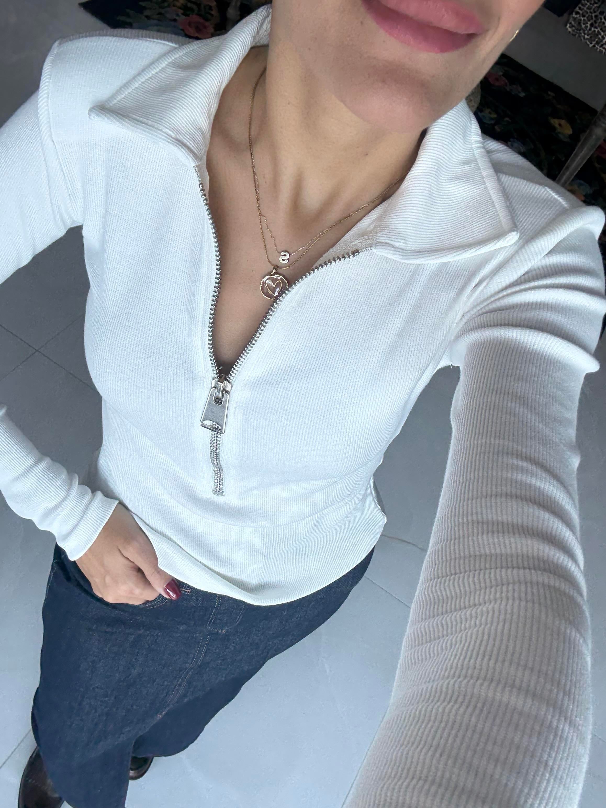 Ekru Fermuarlı Bluz