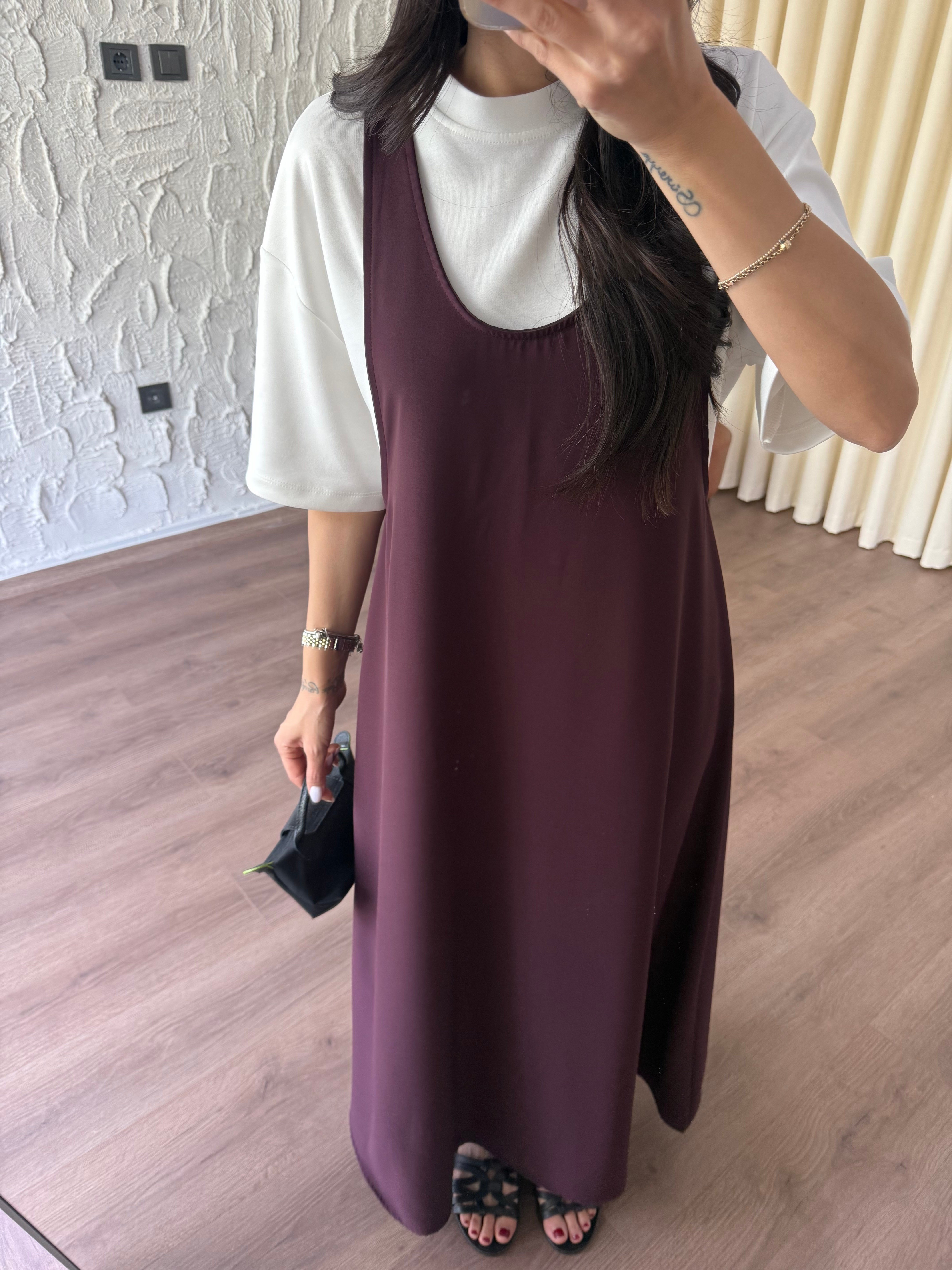 Ekru Tshirt Takım Bordo Elbise