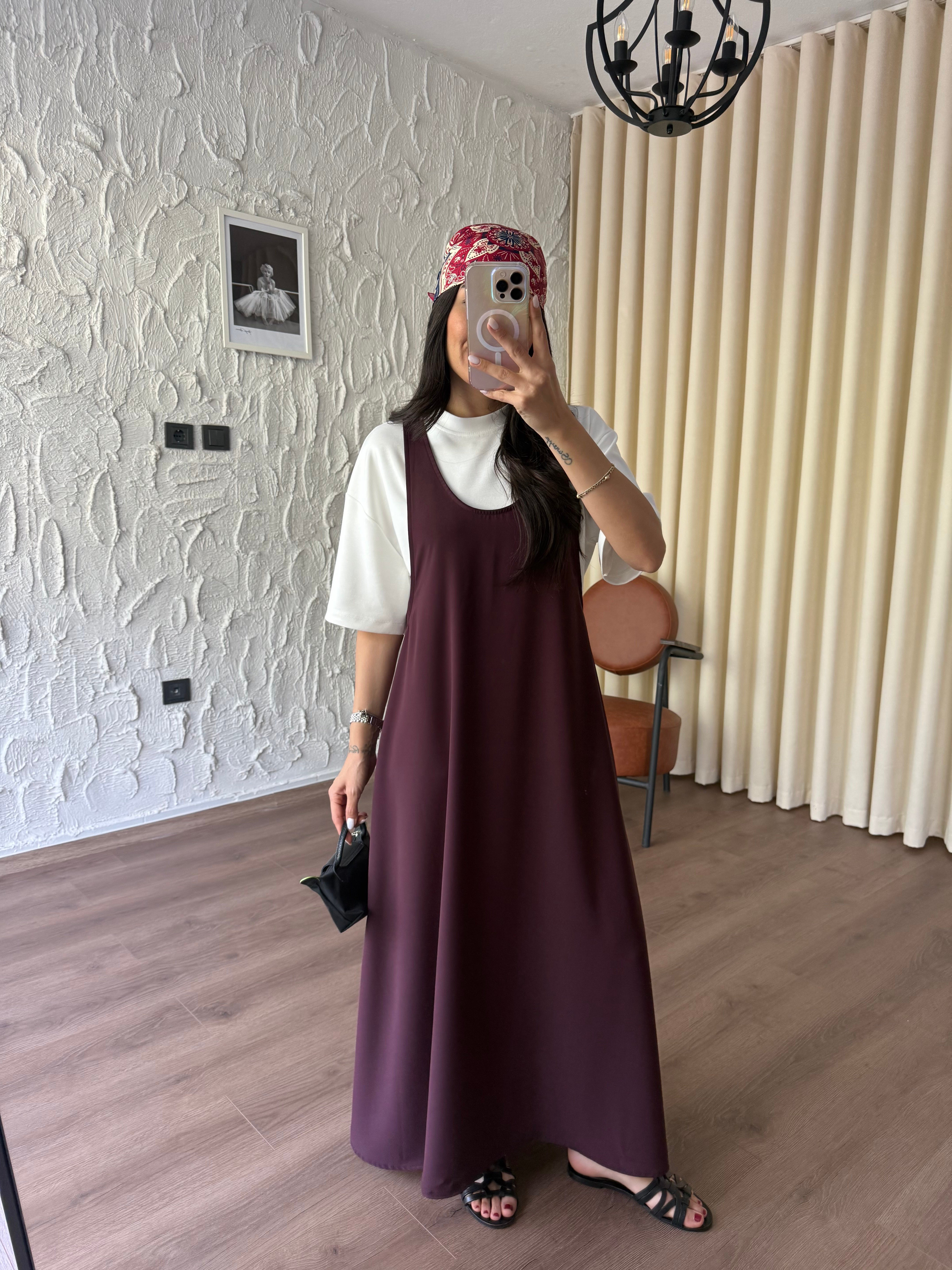 Ekru Tshirt Takım Bordo Elbise