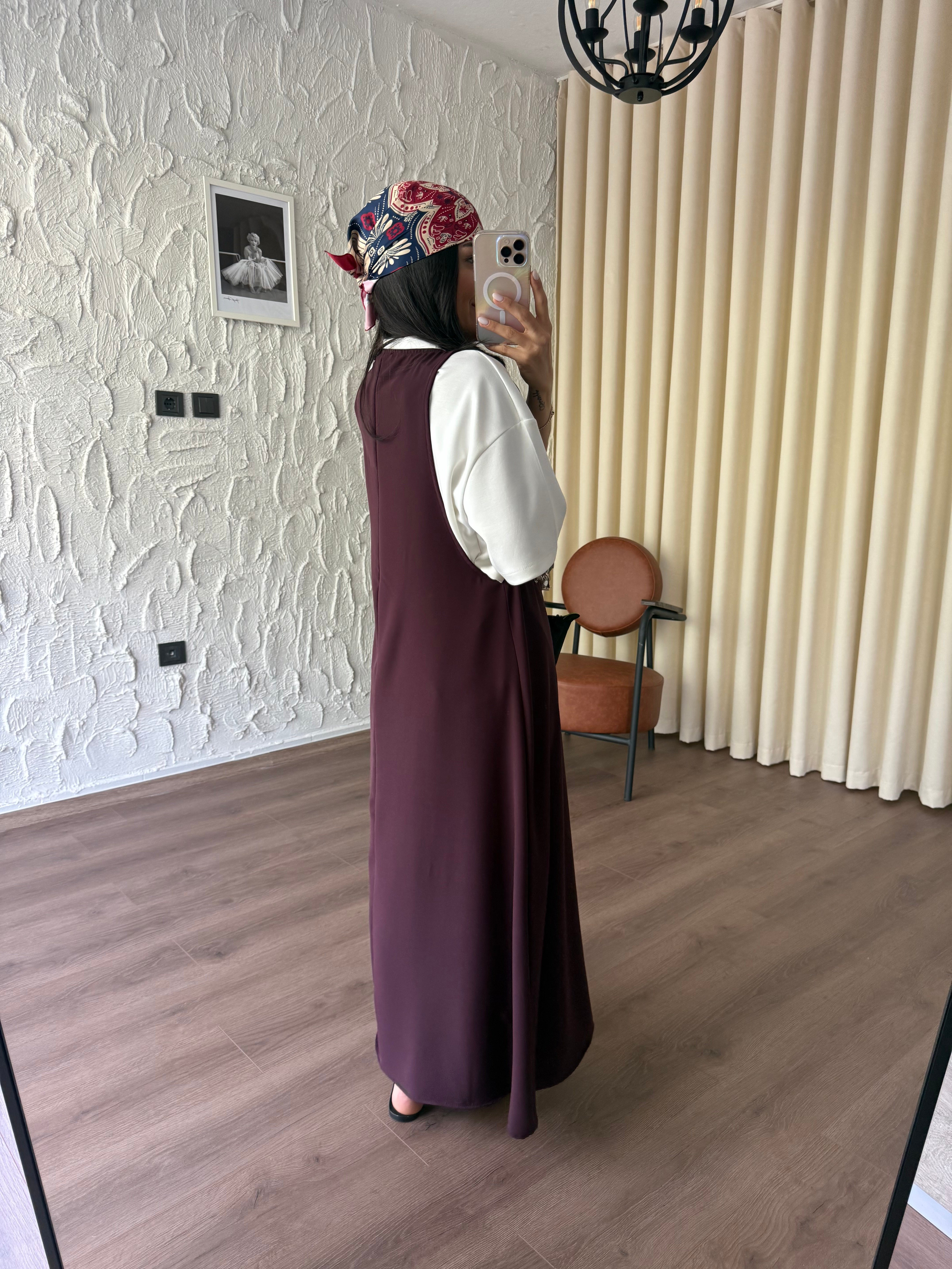 Ekru Tshirt Takım Bordo Elbise