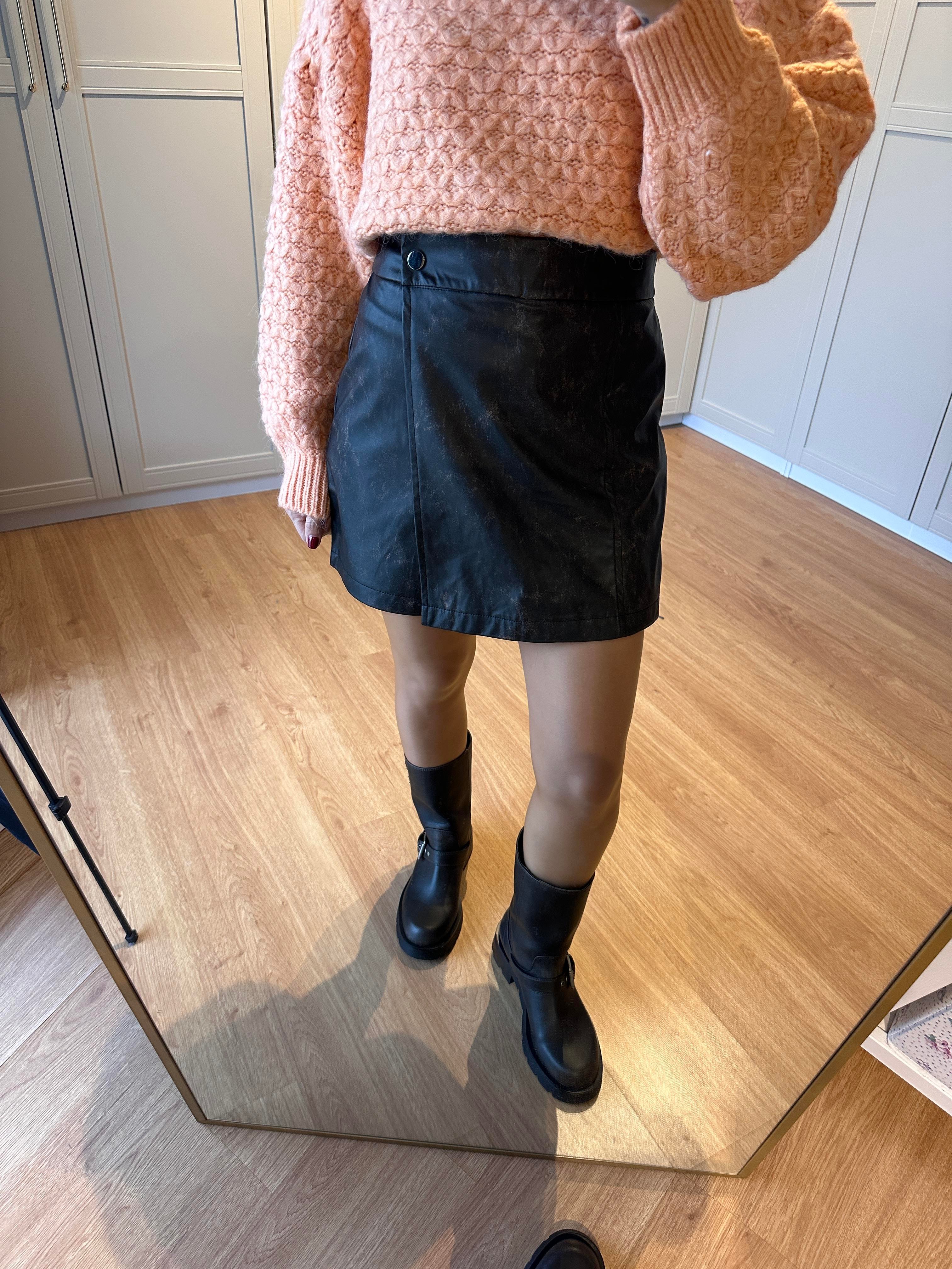 Eskitmeli Kahve Deri Şort Etek