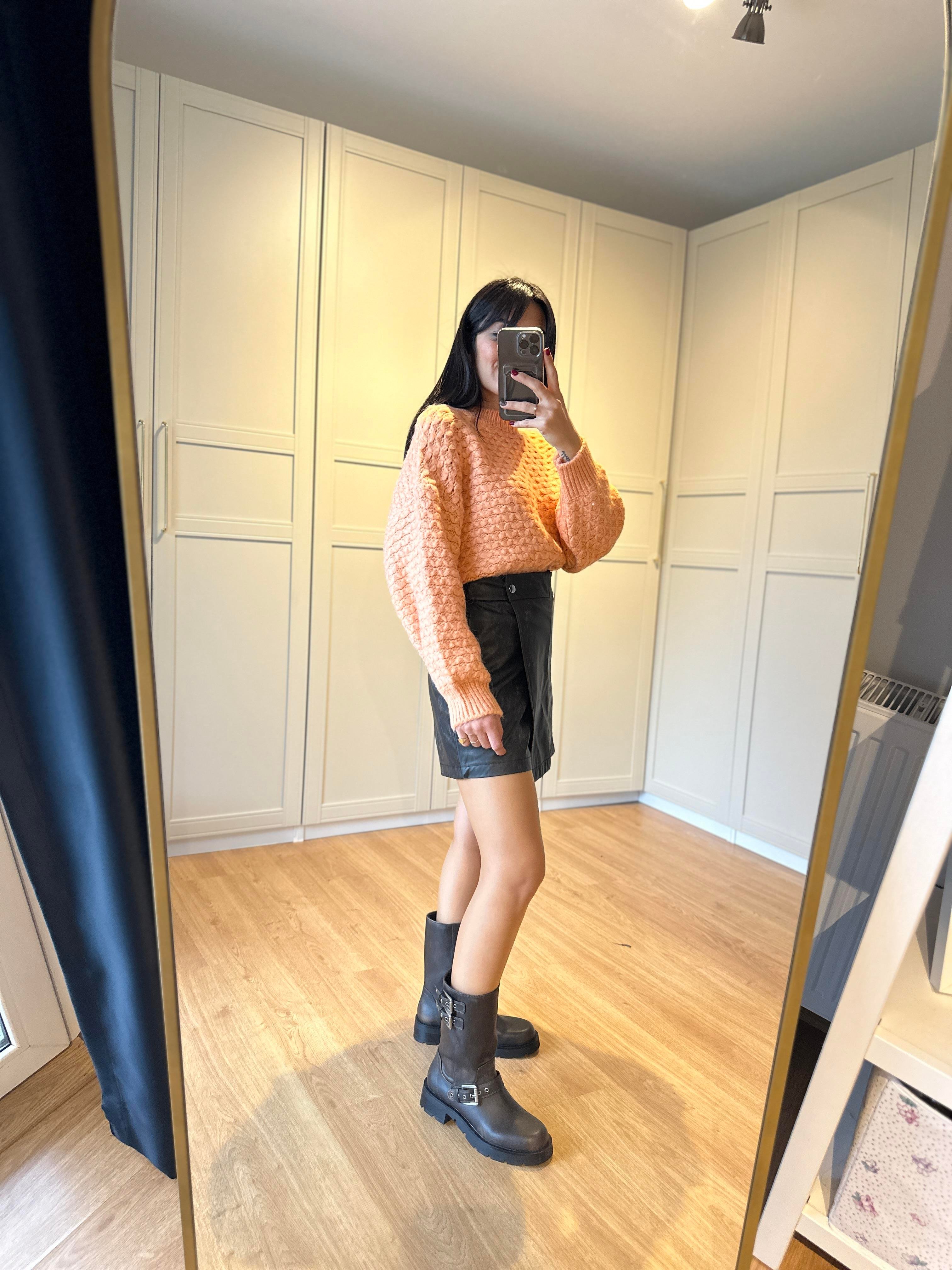 Eskitmeli Kahve Deri Şort Etek