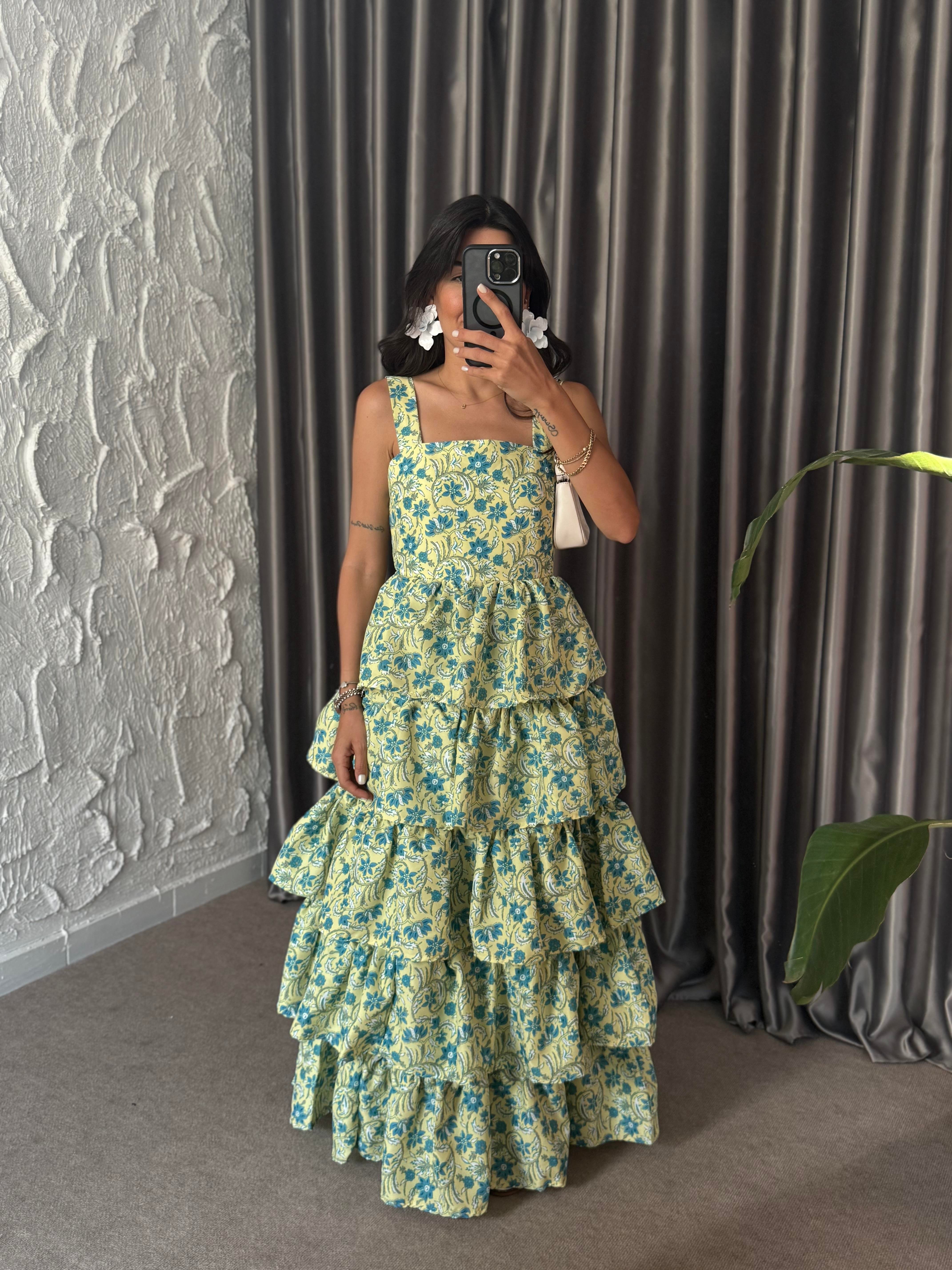 Evolet Kat Kat Yeşil Elbise