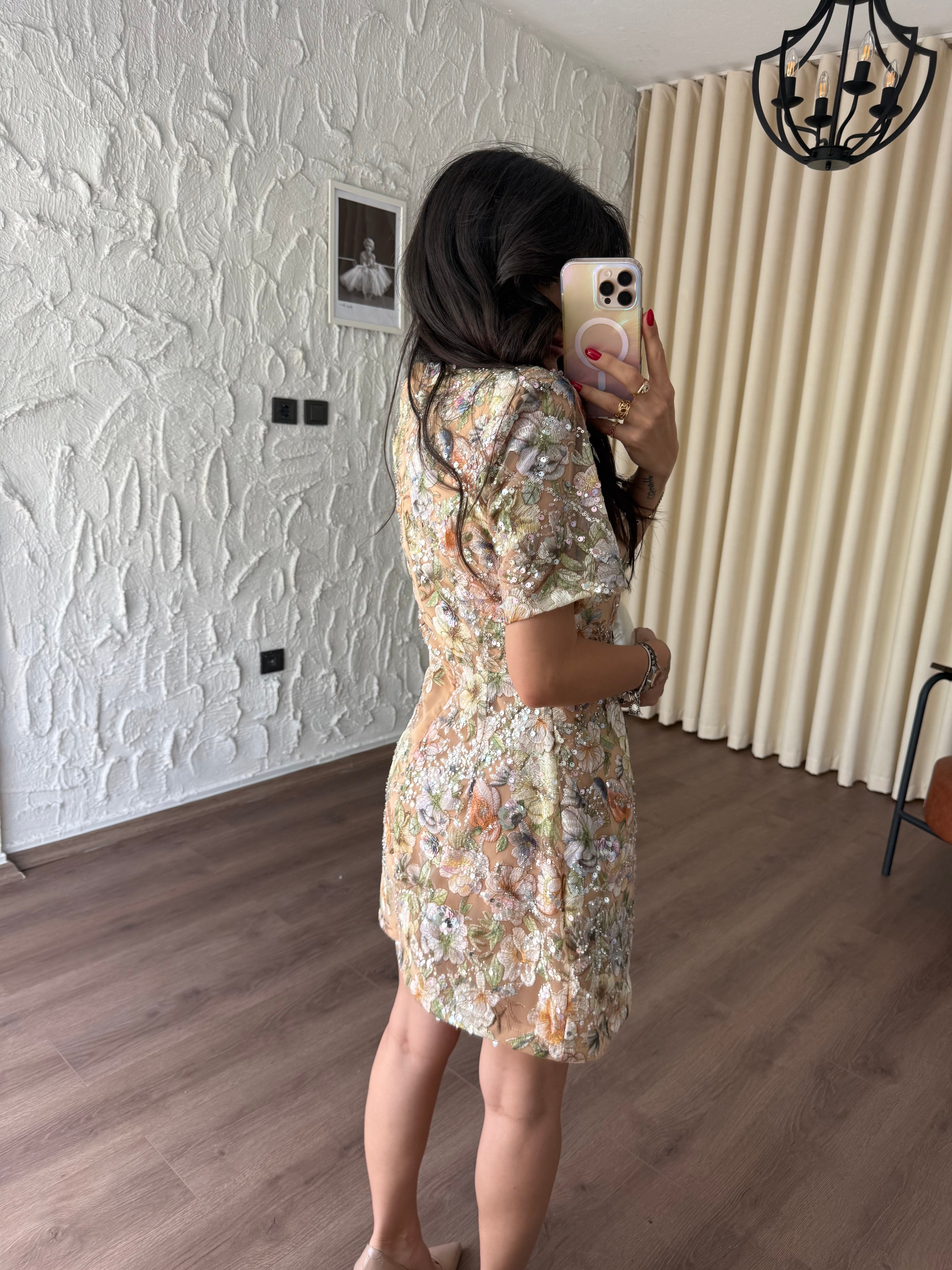 Flowes Kristal Taş Detaylı Elbise