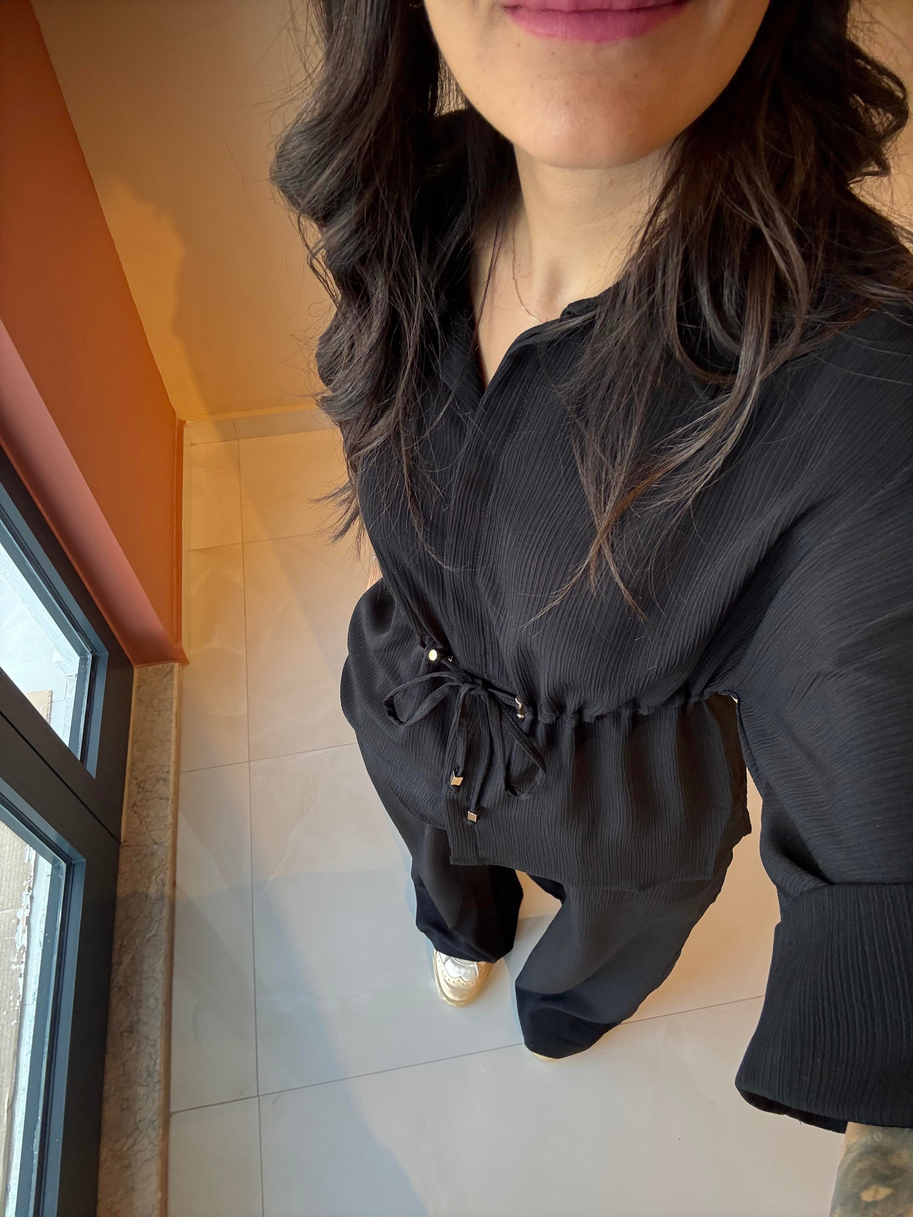 Gold Detaylı Bağlamalı Gömlek Pantolon 