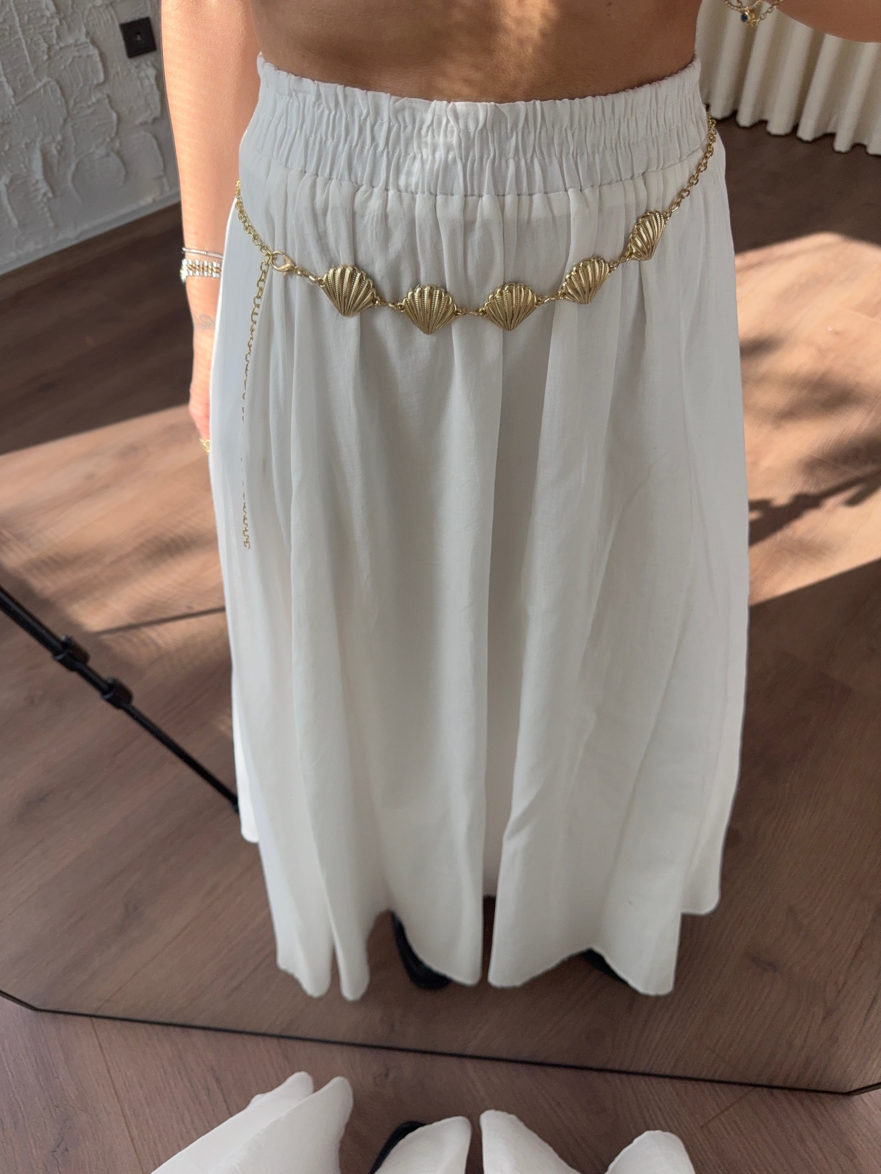 Gold Midye Motifli Zincir Kemer