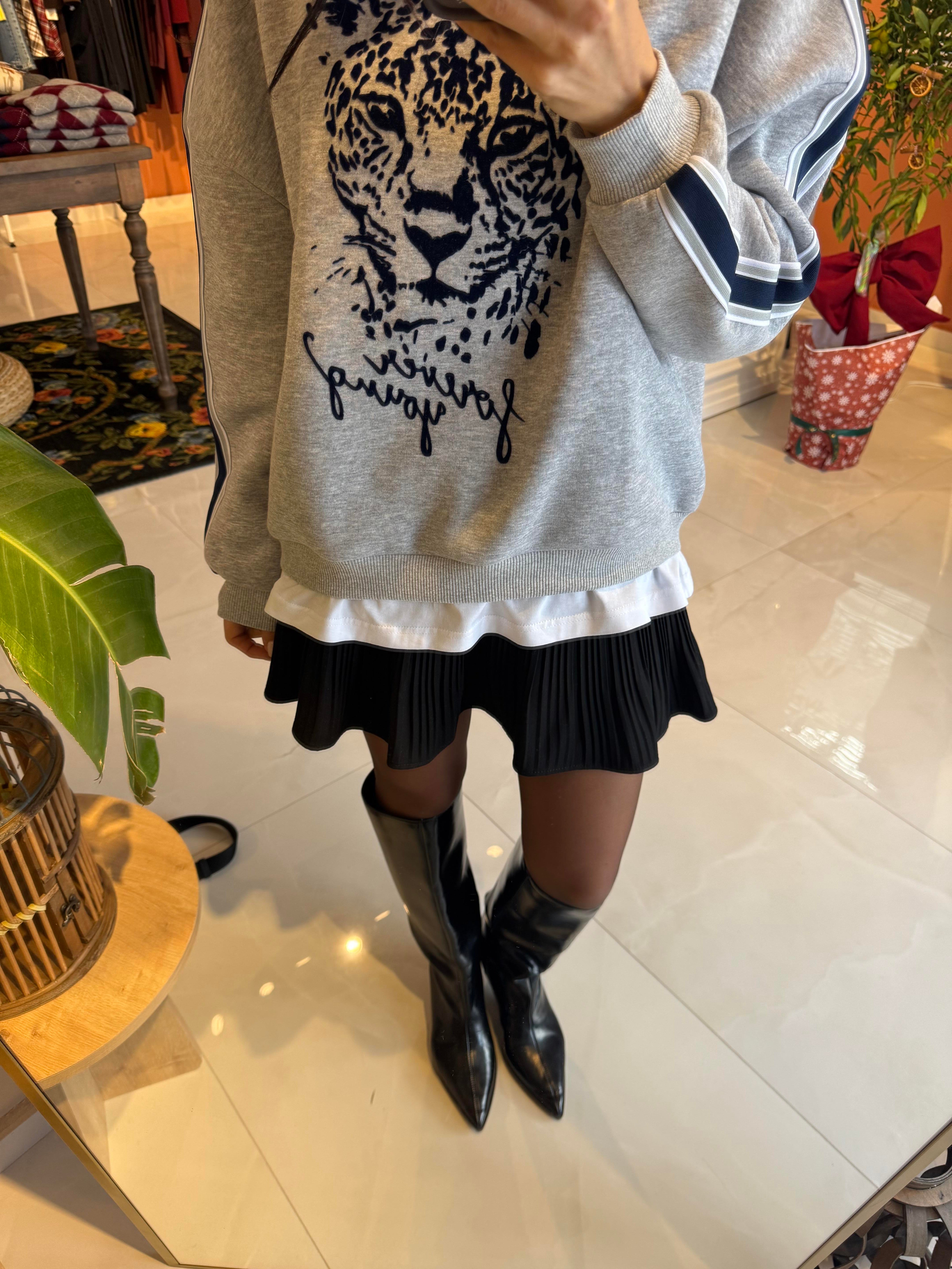 Gri Kaplan Baskılı Tshirt Biyeli Sweatshirt