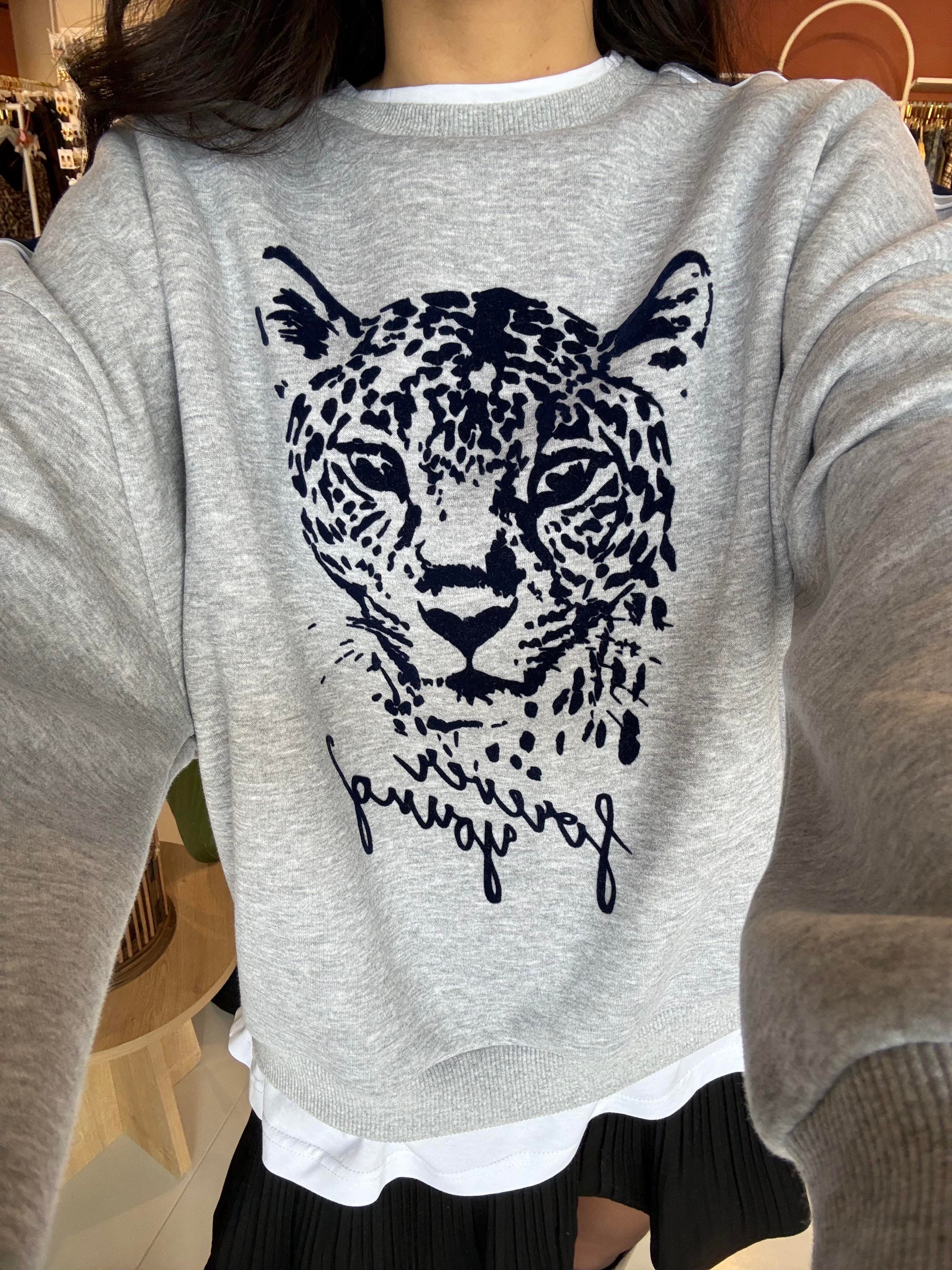 Gri Kaplan Baskılı Tshirt Biyeli Sweatshirt