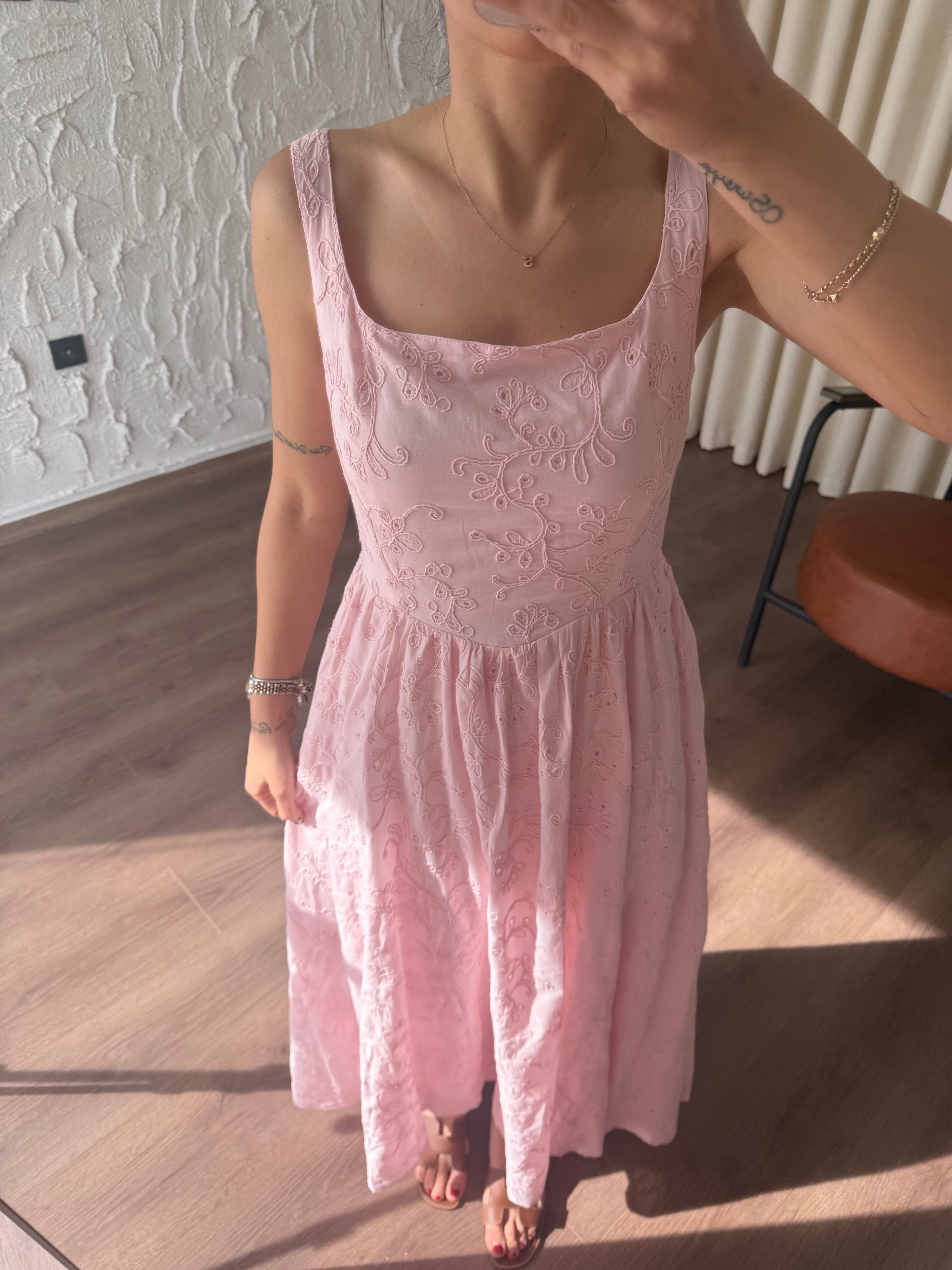 İnes Fistolu Pembe Elbise