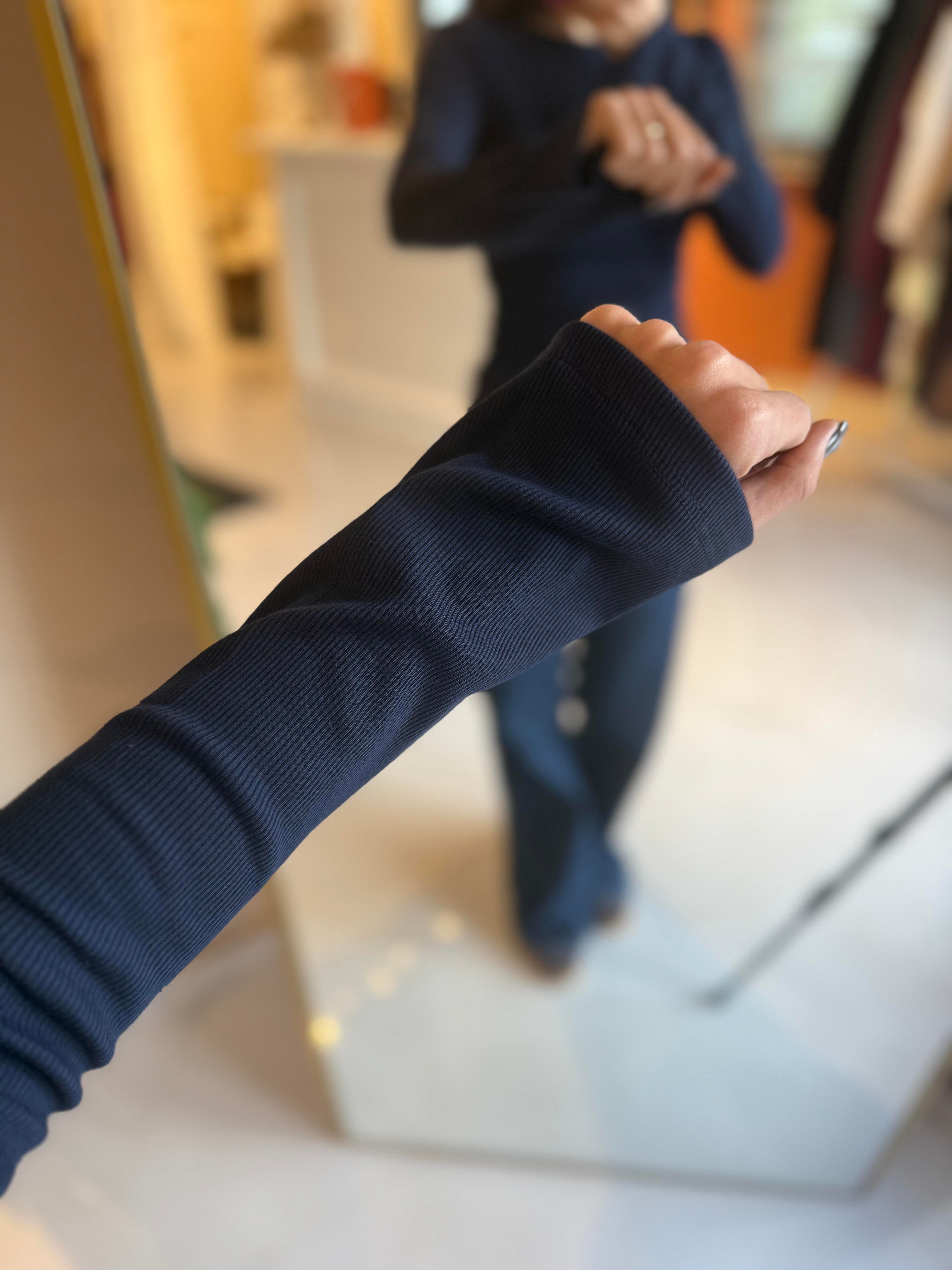 İspanyol Kol Fitilli Lacivert Tshirt