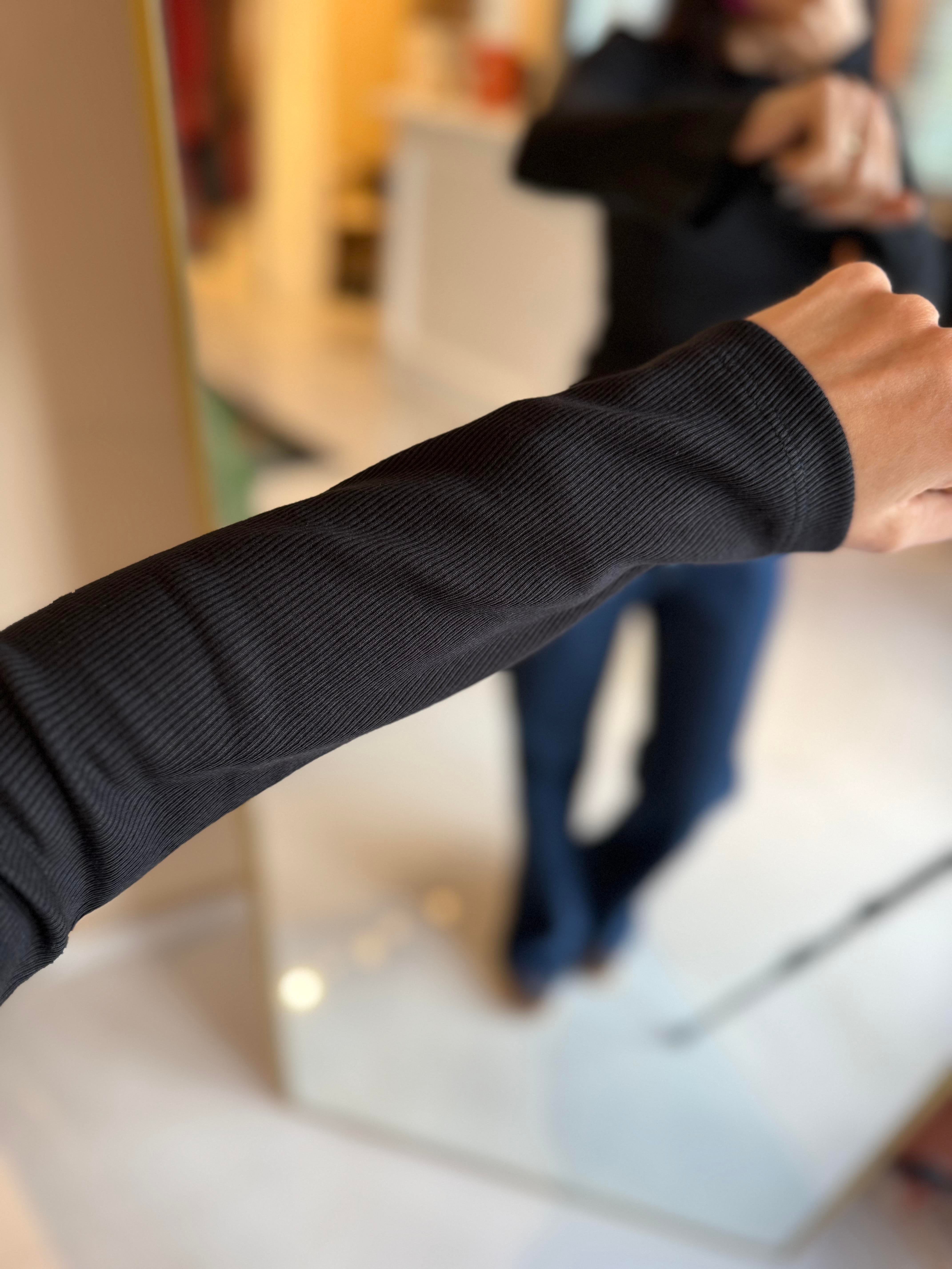 İspanyol Kol Fitilli Siyah Tshirt