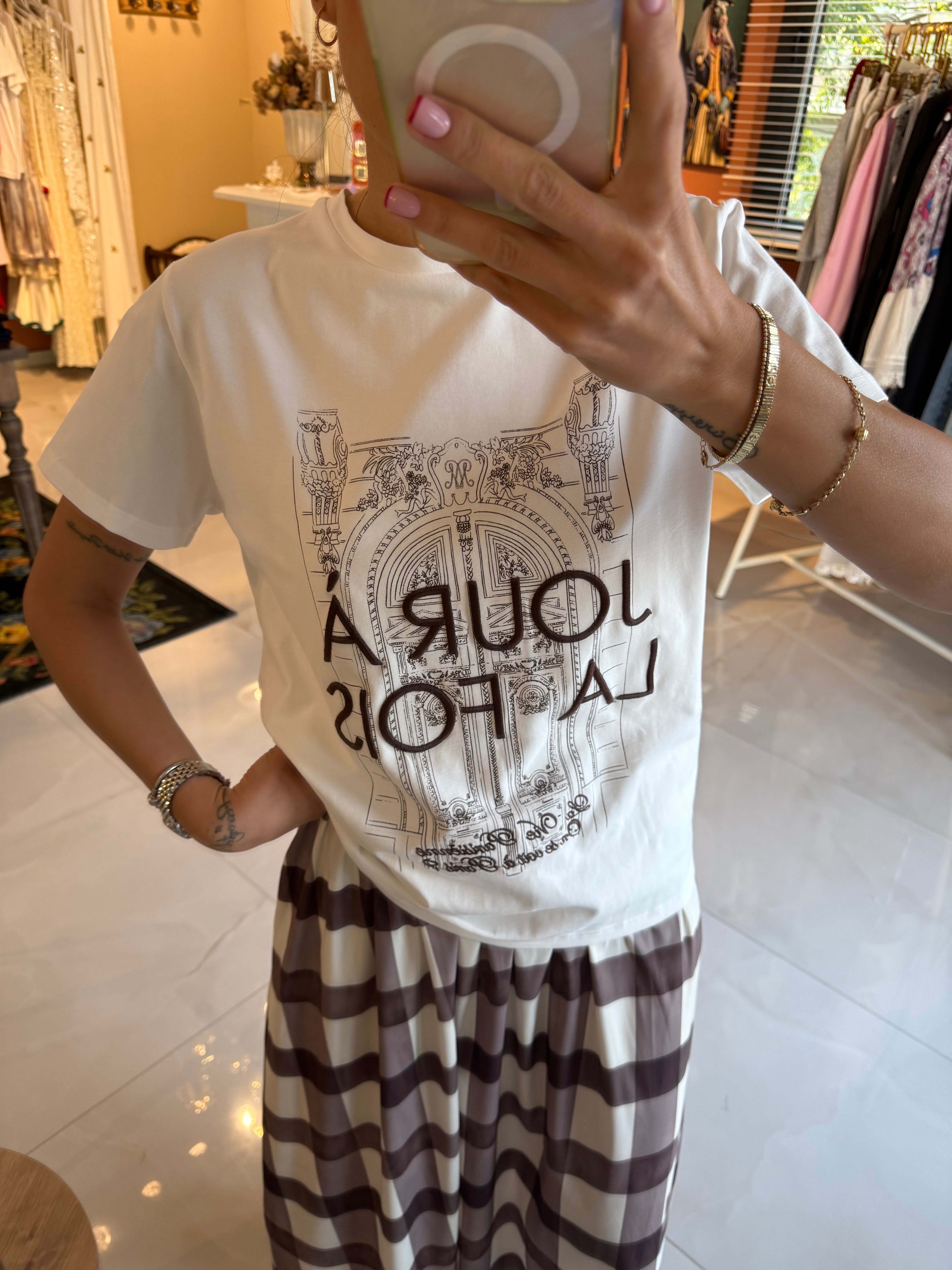Jour A La Fois Nakışlı Kahve Ekru Tshirt