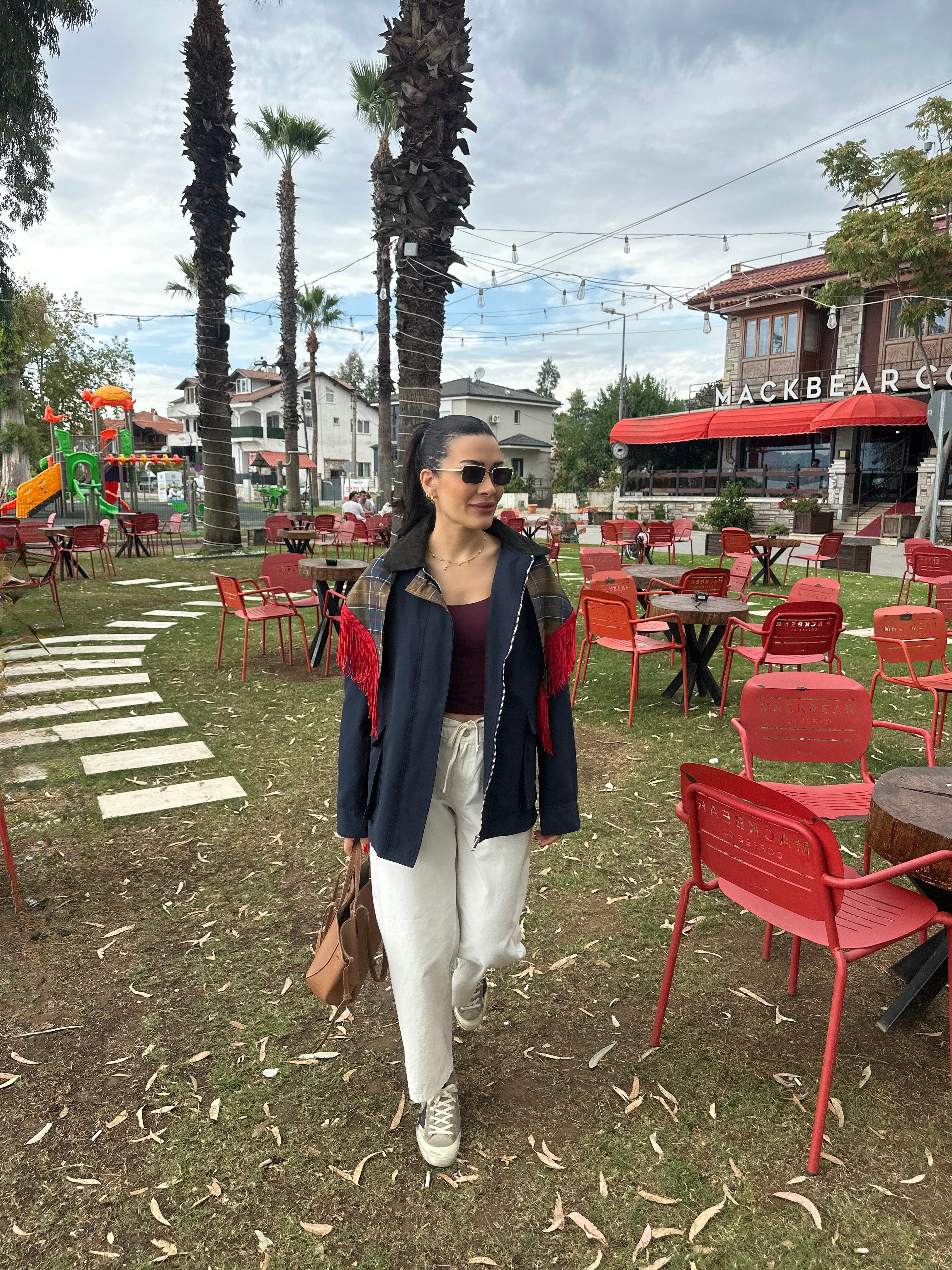 Kadife Yaka Ekose Şal Detaylı Lacivert Trençkot