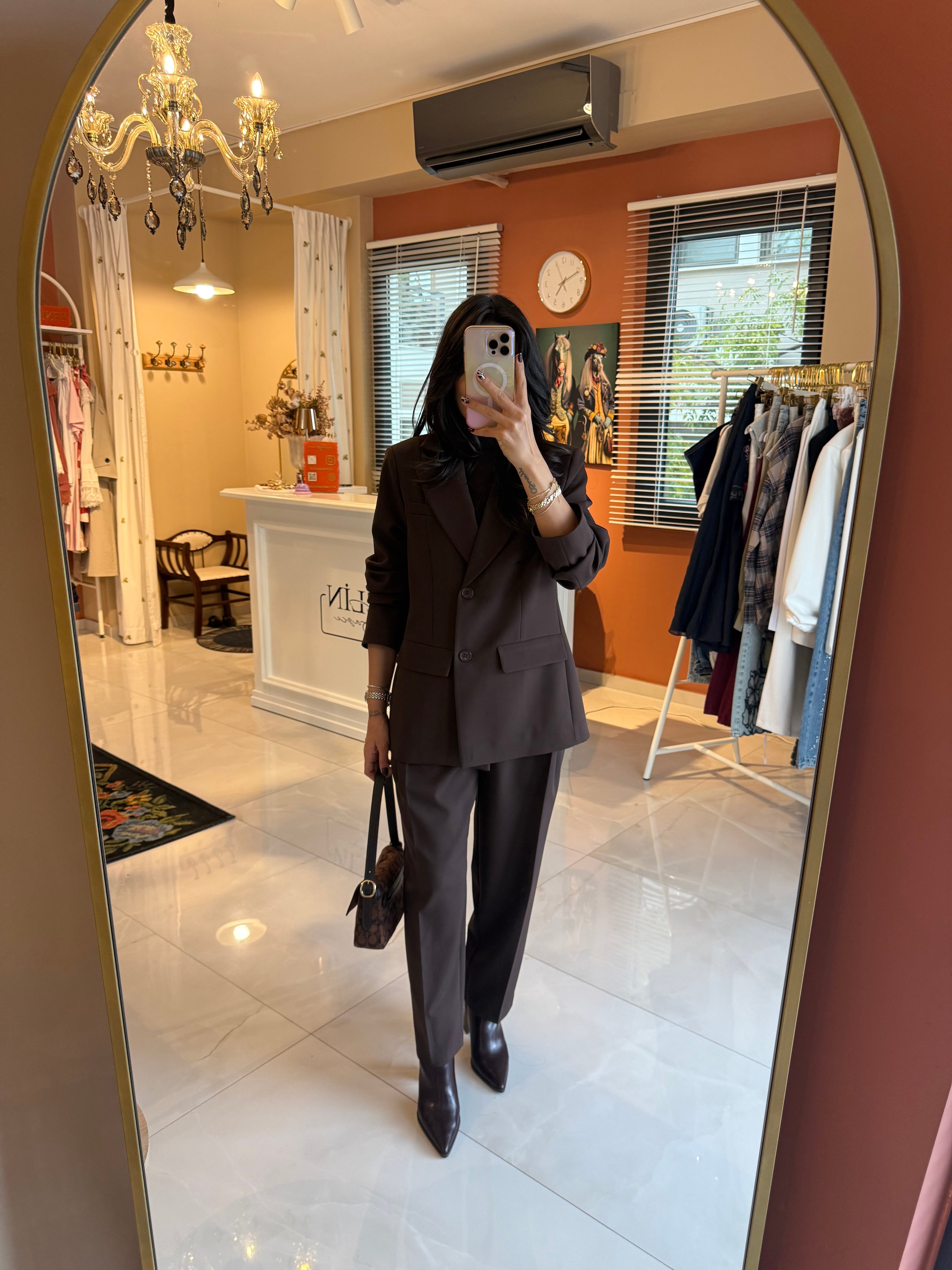 Kahve Çift Düğmeli Vatkalı Ceket