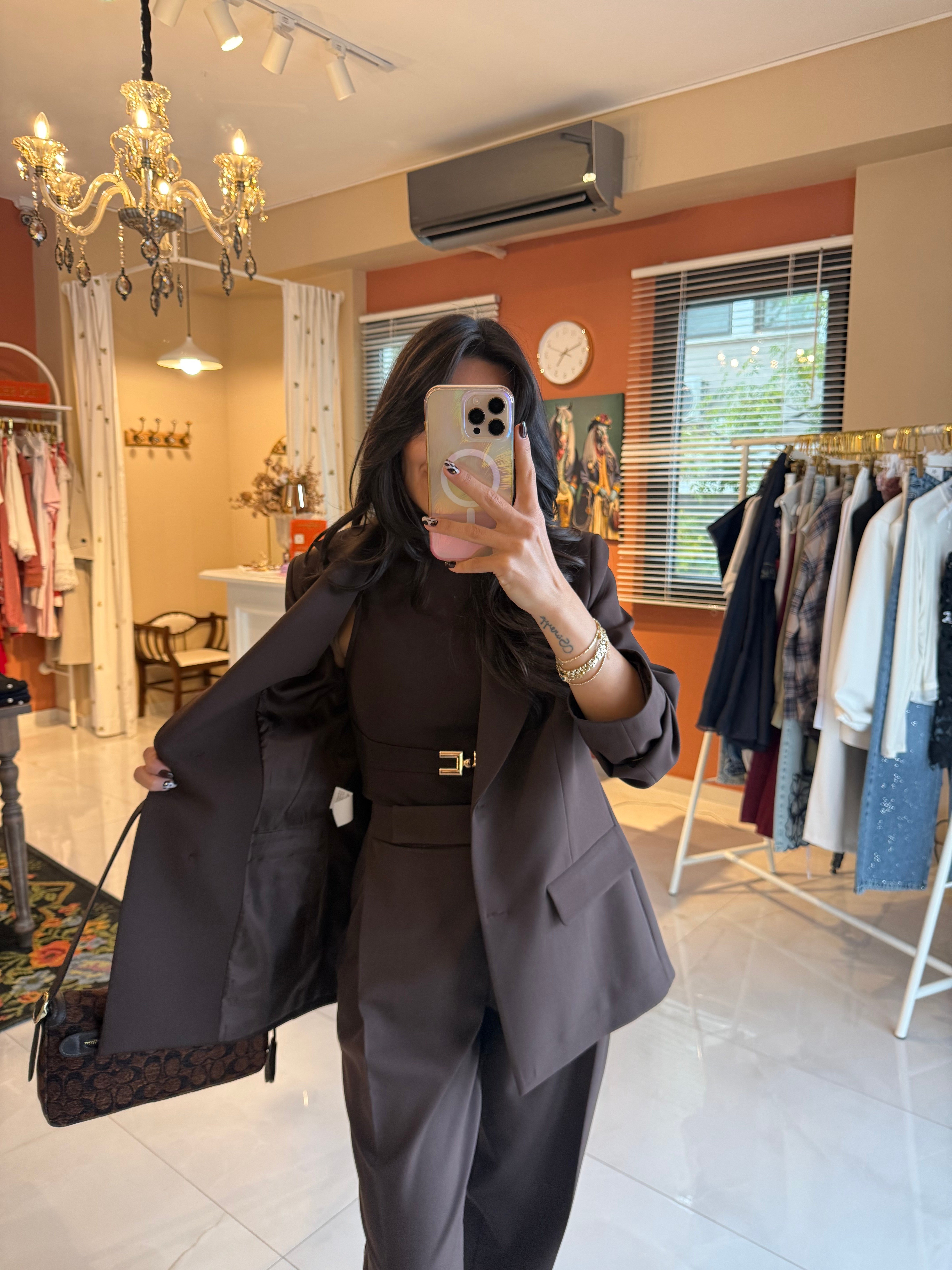 Kahve Çift Düğmeli Vatkalı Ceket