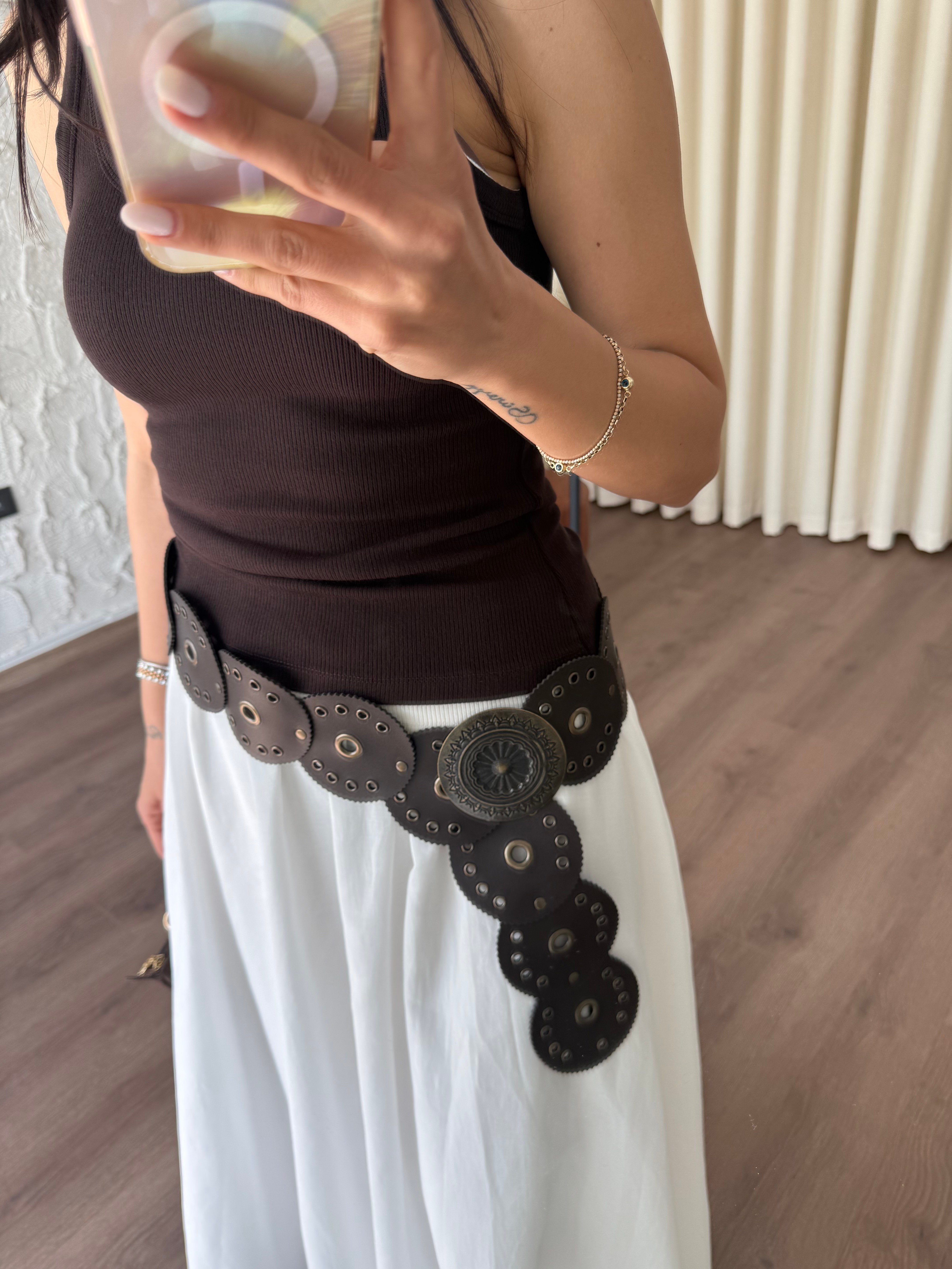 Kahve Eskitme Tokalı Shakira Kemer