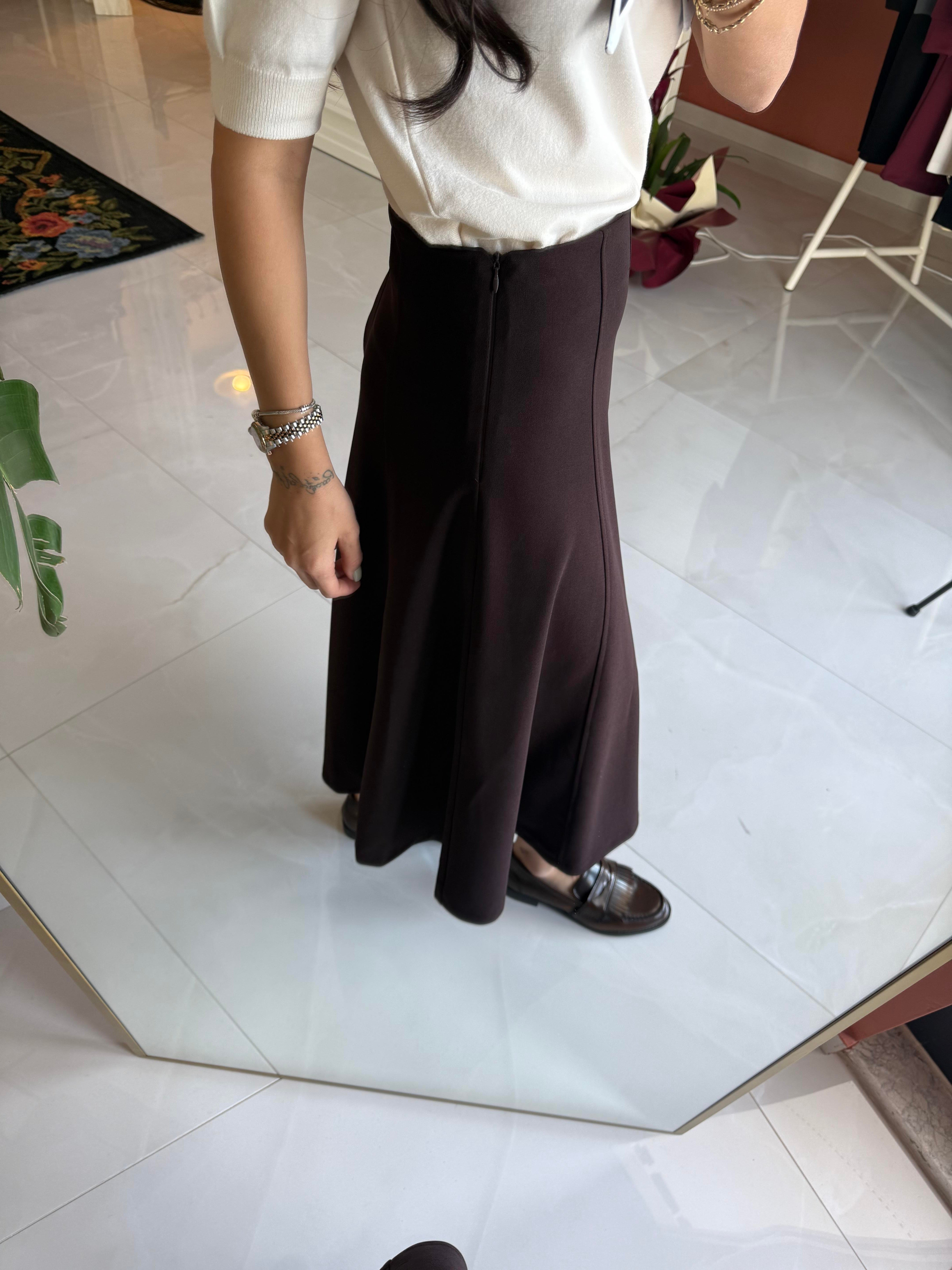 Kahverengi Çan Midi Etek
