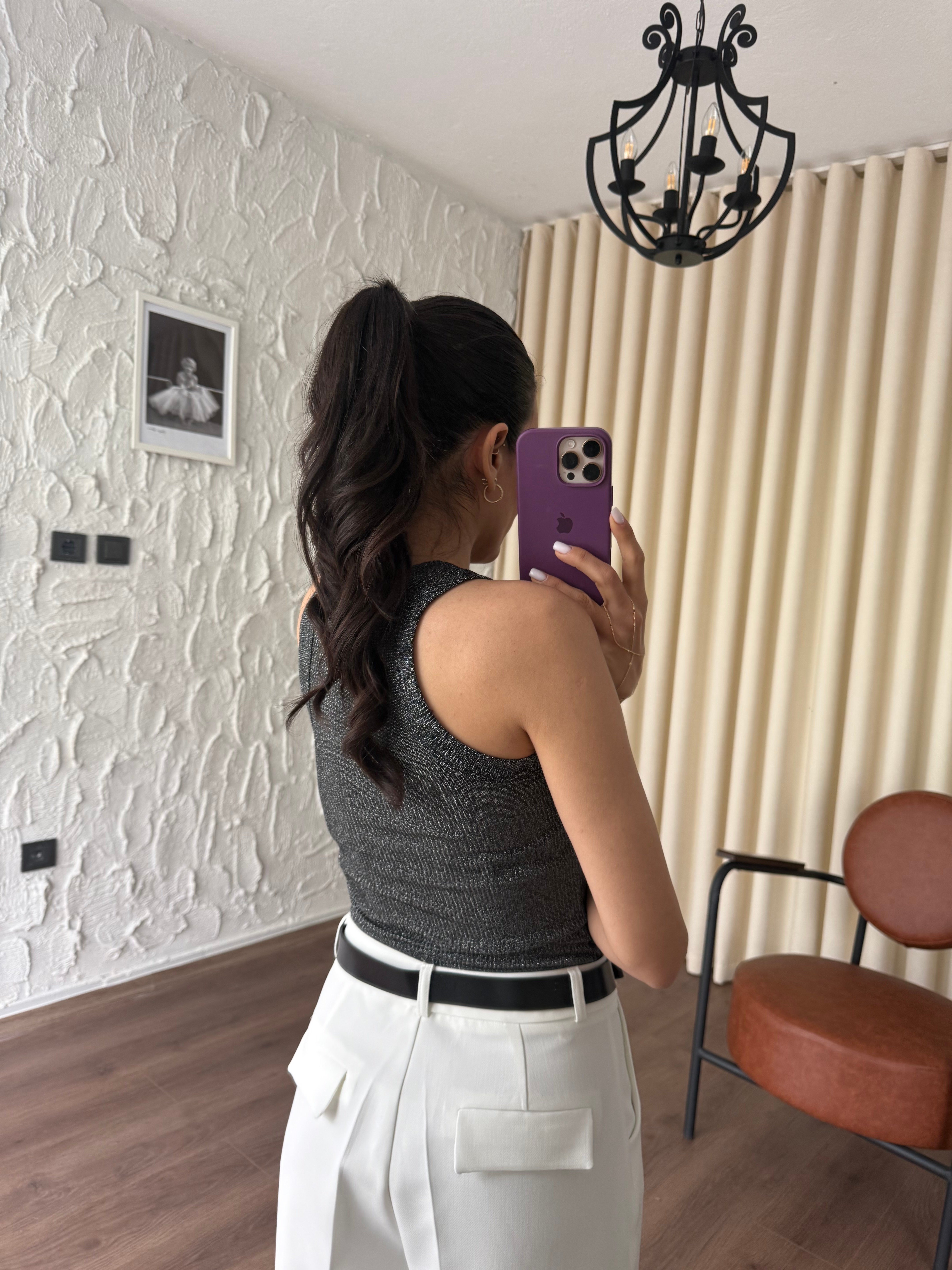 Kalın Biyeli Simli Antrasit Atlet