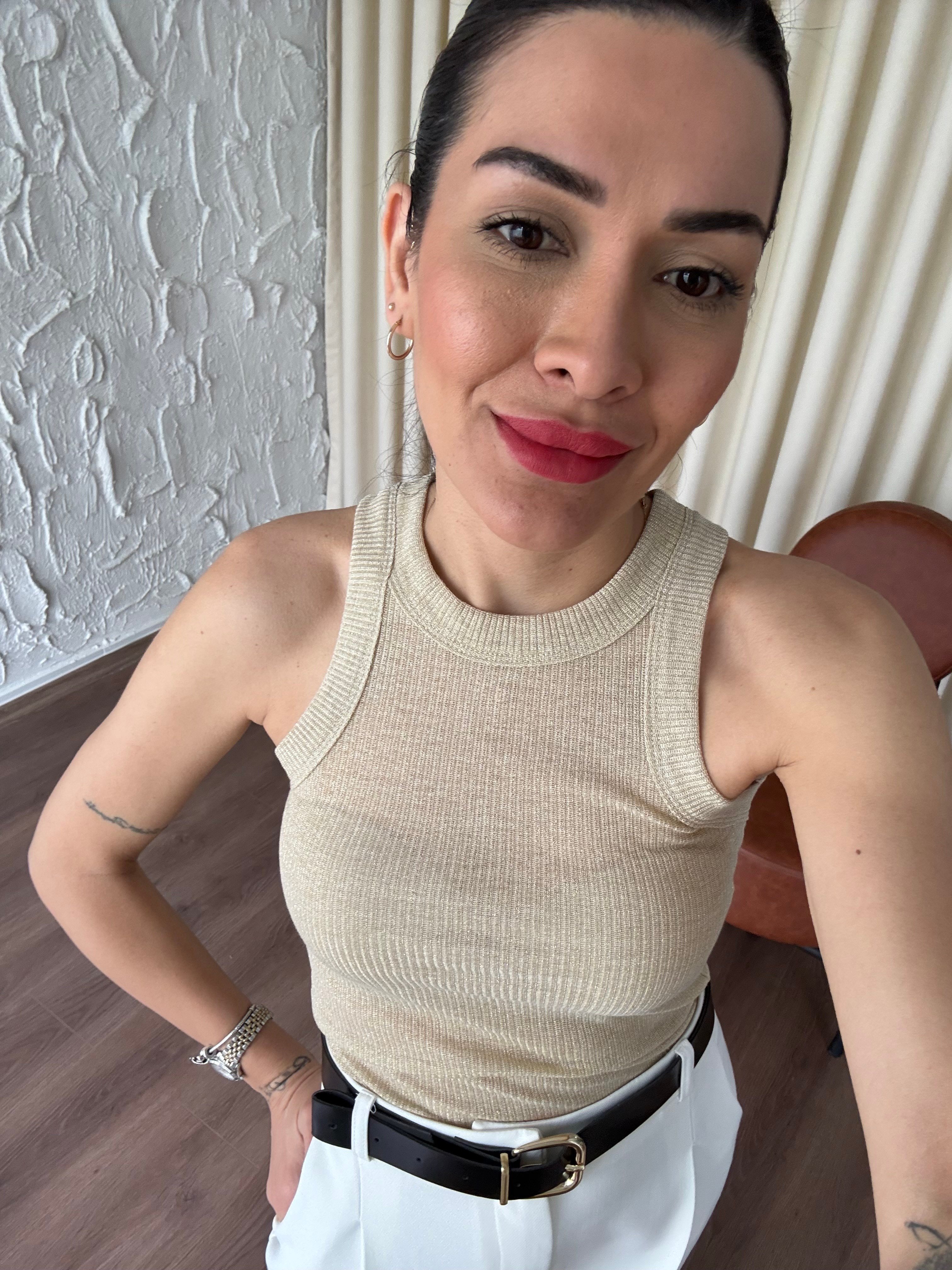 Kalın Biyeli Simli Bej Atlet