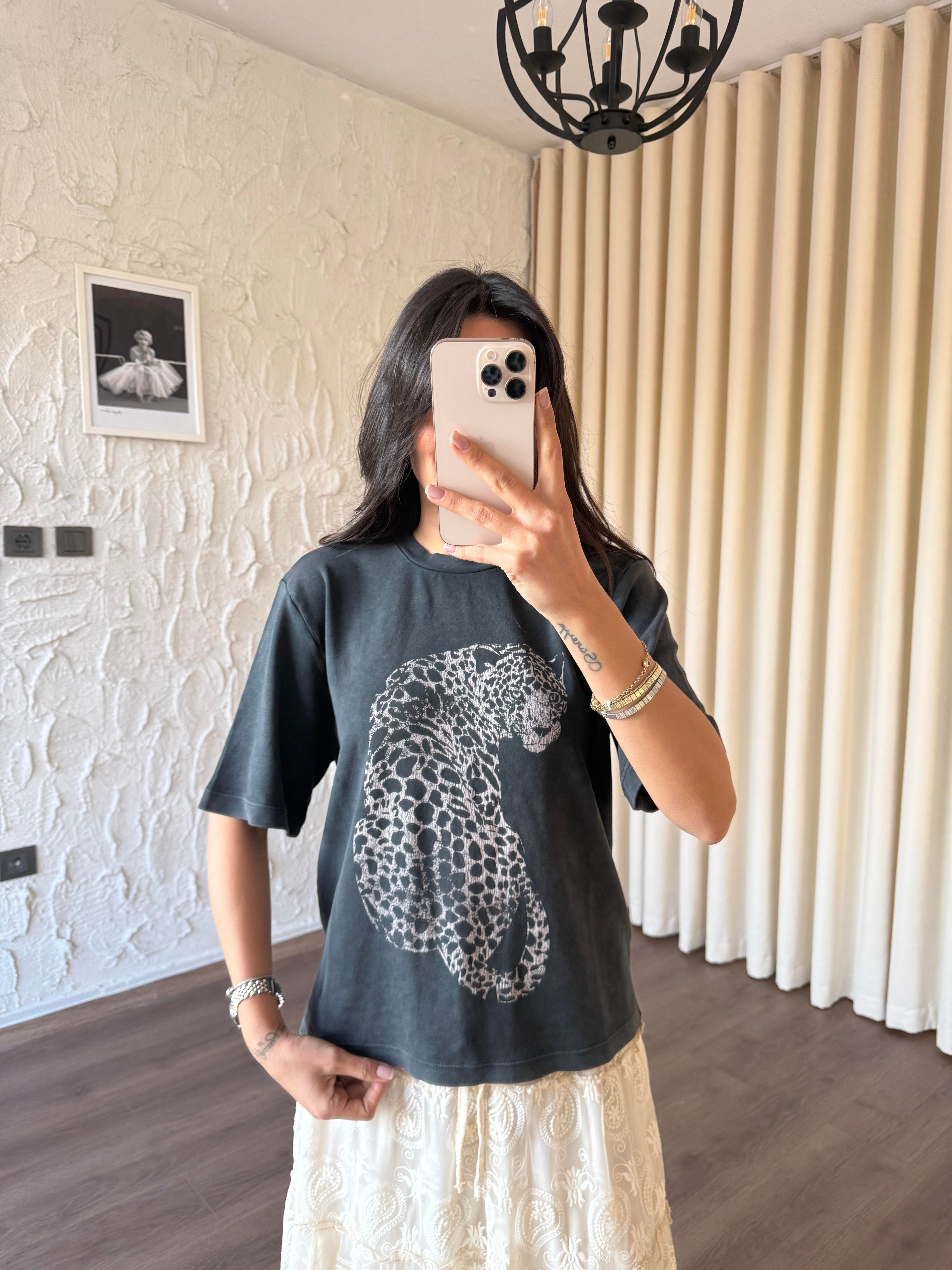 Kaplan Baskılı Antrasit Tshirt