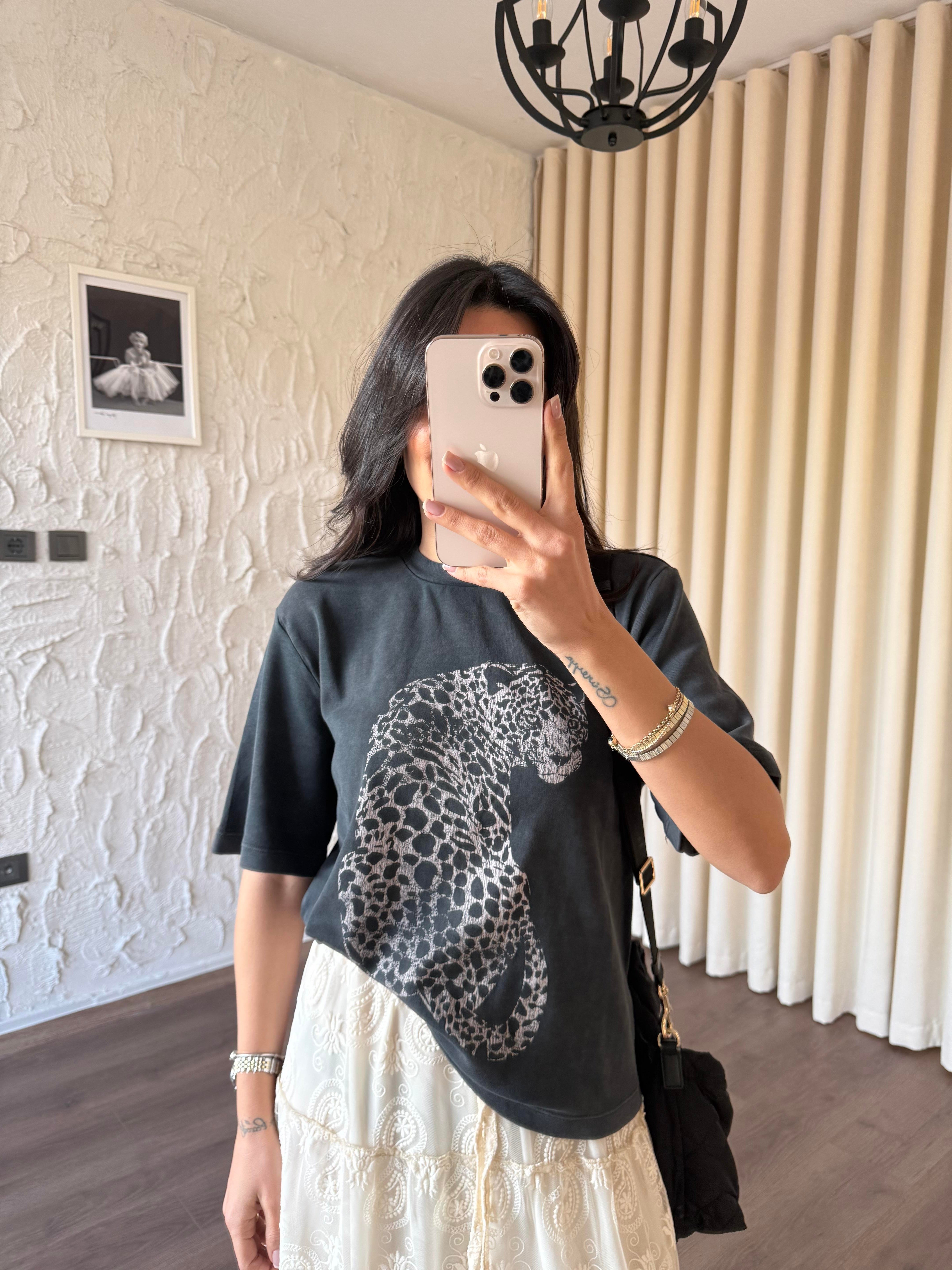 Kaplan Baskılı Antrasit Tshirt