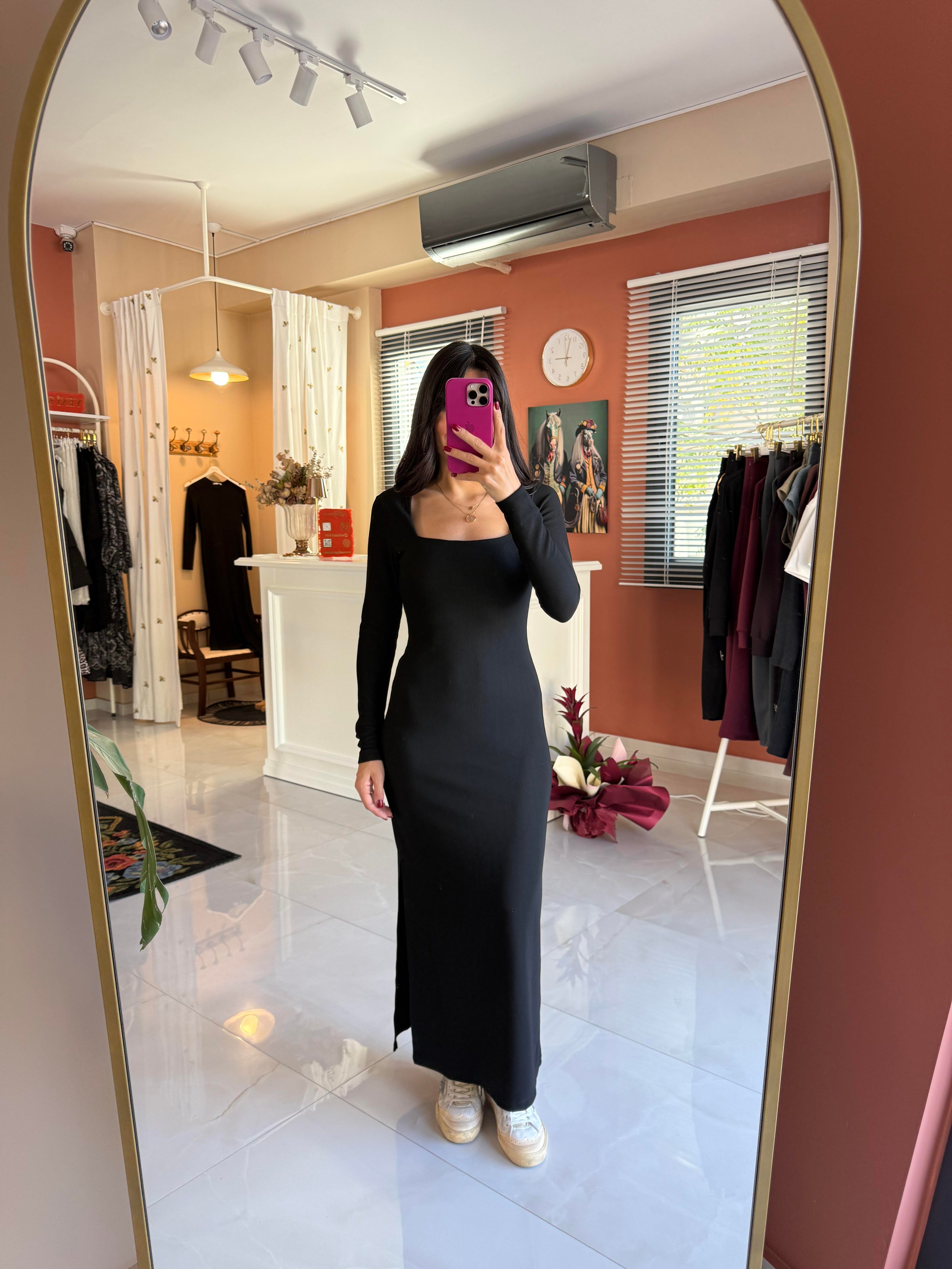 Kare Yaka Çelik Örme Elbise