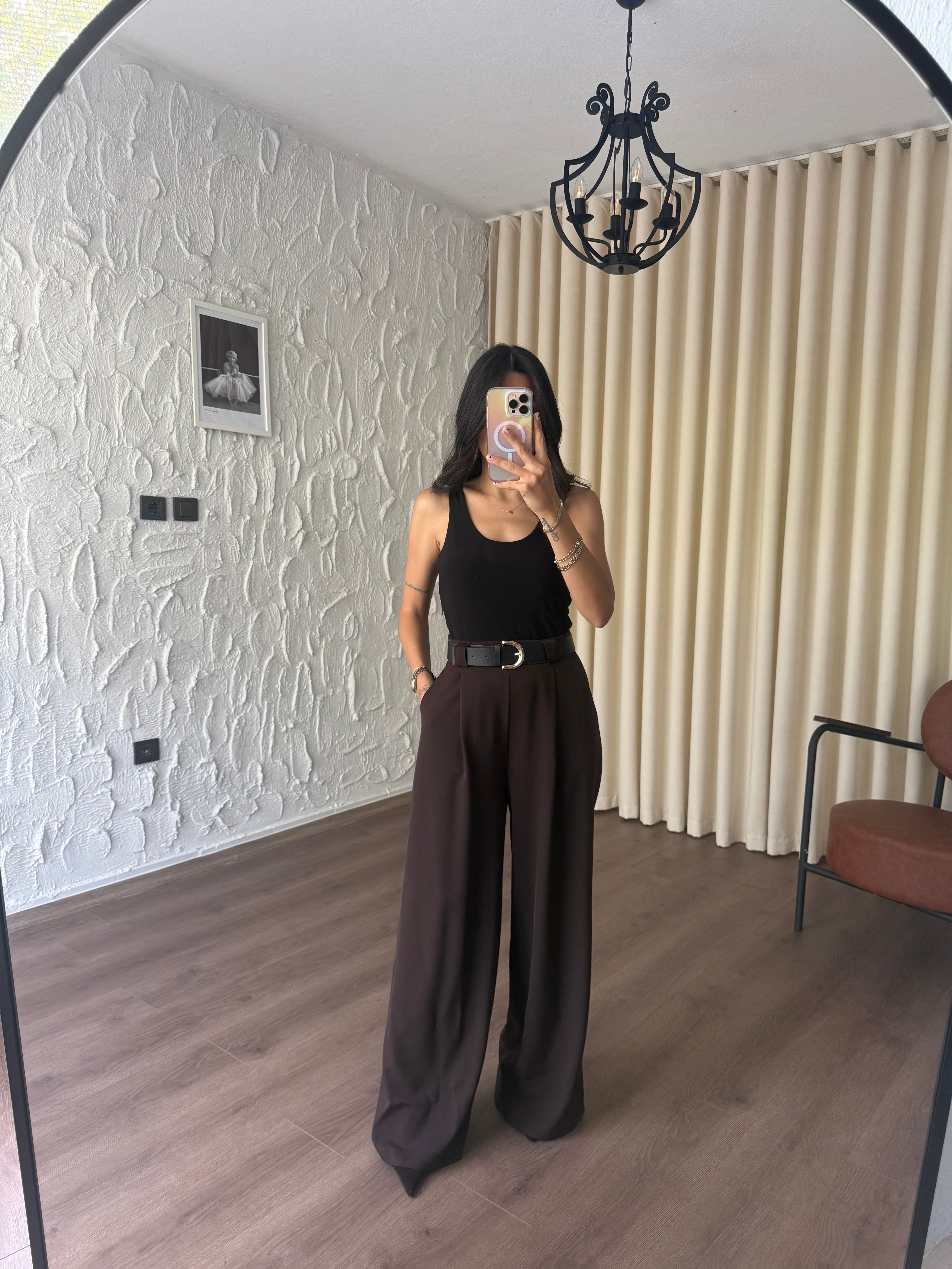 Kemerli Siyah Kahve Tulum