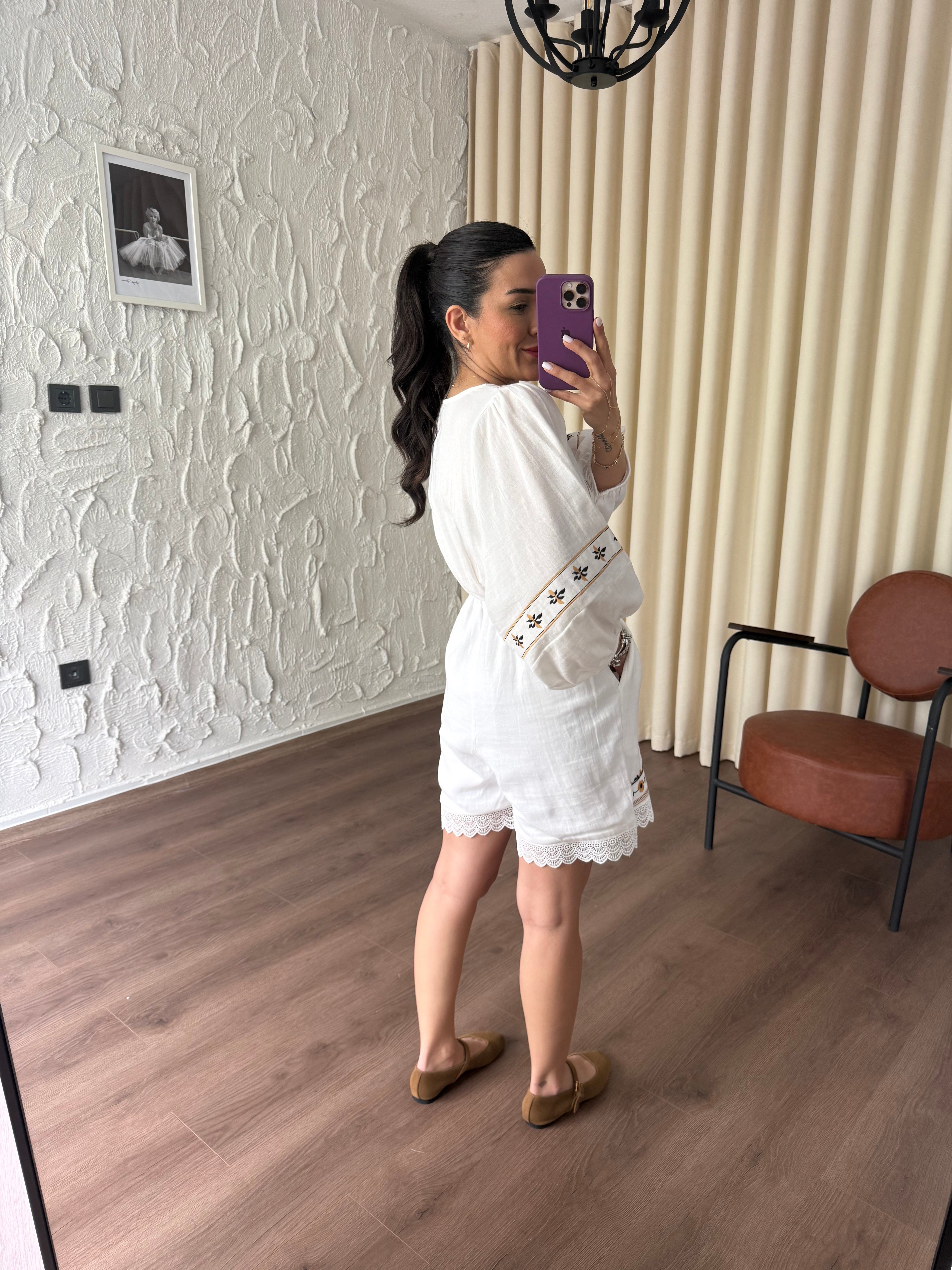 Keten Nakışlı Tulum 