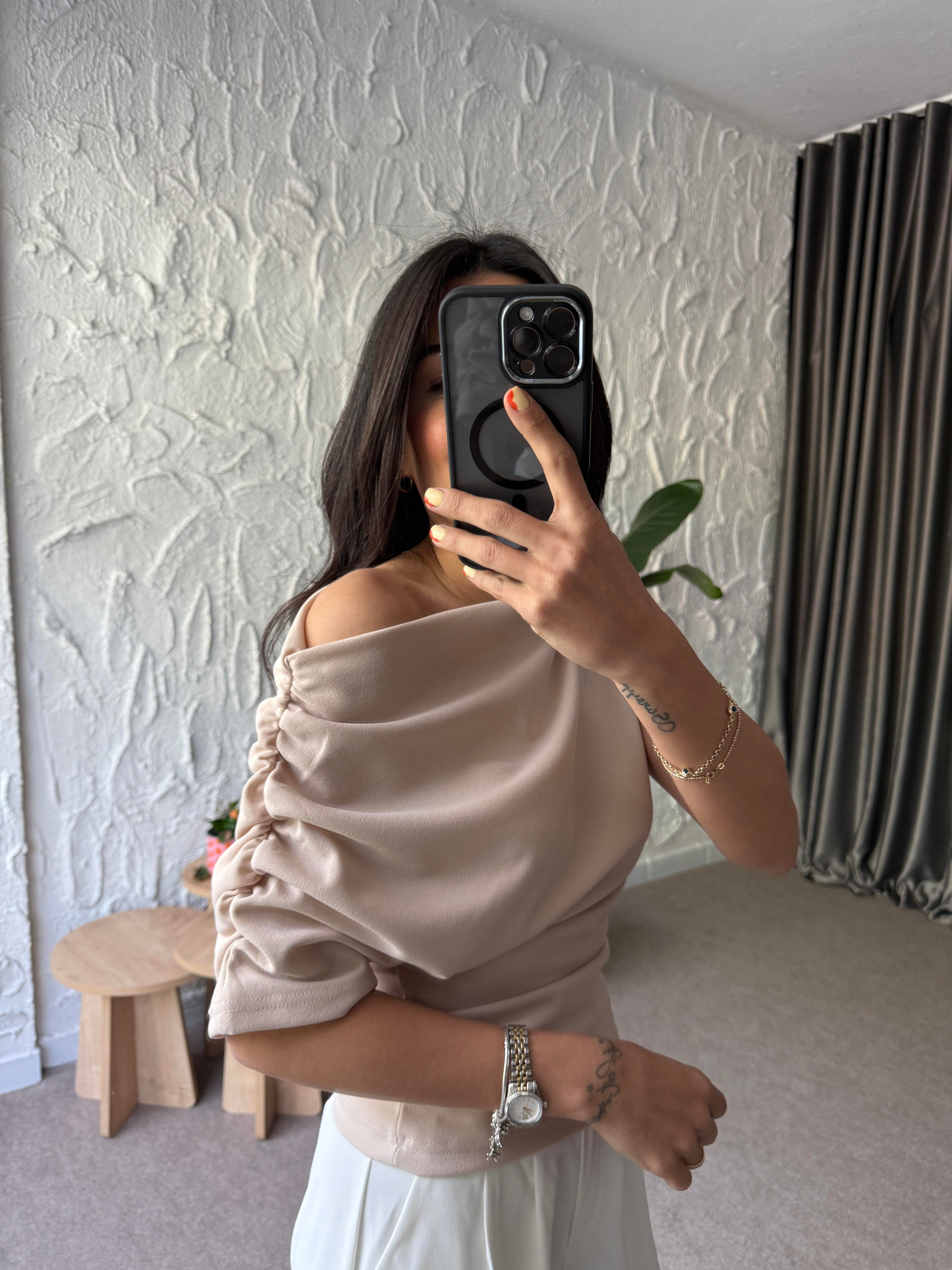 Kol Drapeli Bluz - Taş