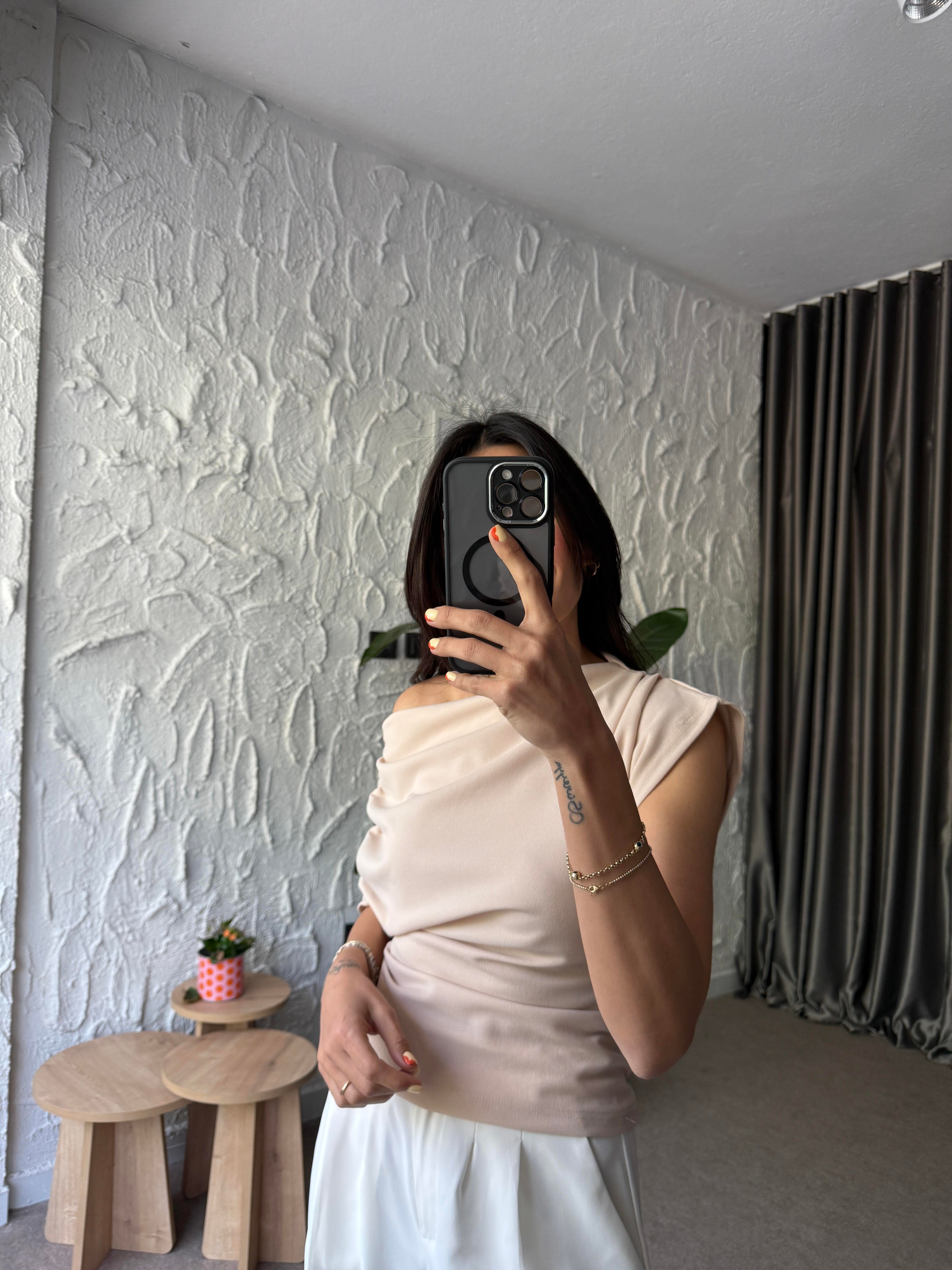 Kol Drapeli Bluz - Taş